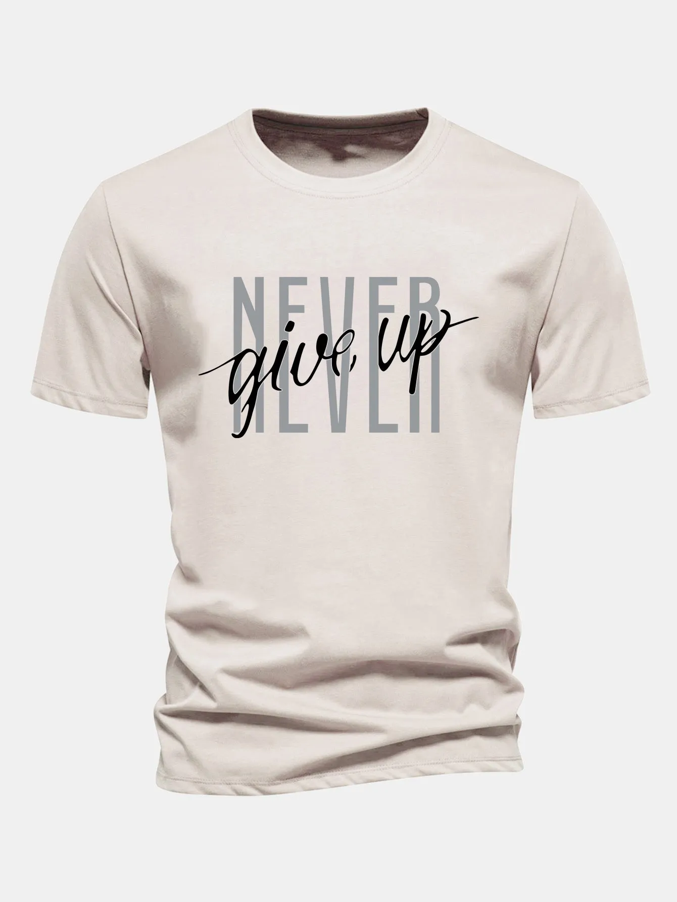 Regular Fit Never Give Up Print Cotton T-Shirt sold by Hoooyi product image thumbnail 2