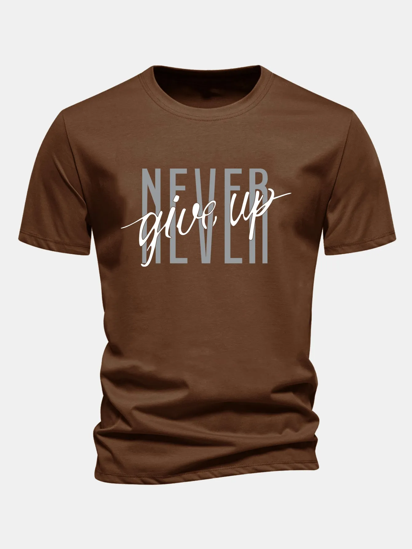 Regular Fit Never Give Up Print Cotton T-Shirt sold by Hoooyi product image thumbnail 4
