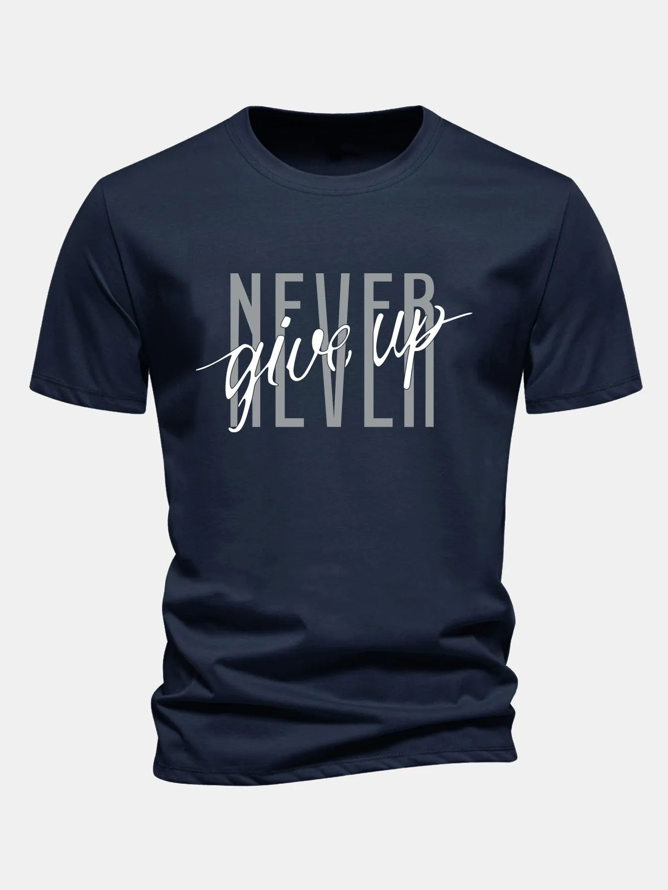 Regular Fit Never Give Up Print Cotton T-Shirt sold by Hoooyi product image thumbnail 3