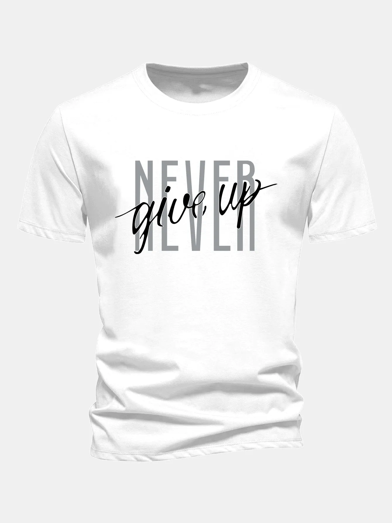 Regular Fit Never Give Up Print Cotton T-Shirt sold by Hoooyi product image thumbnail 5