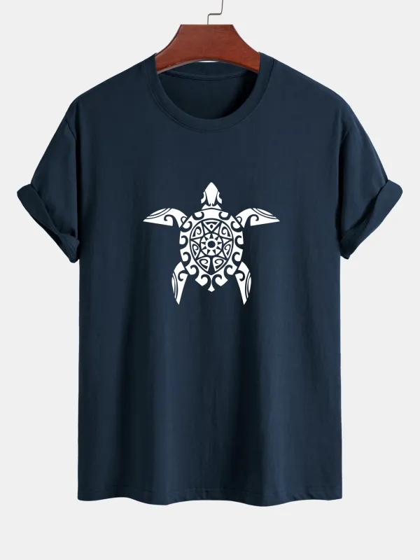 Regular Fit Geometric Turtle Print Cotton T-Shirt made by Hoooyi