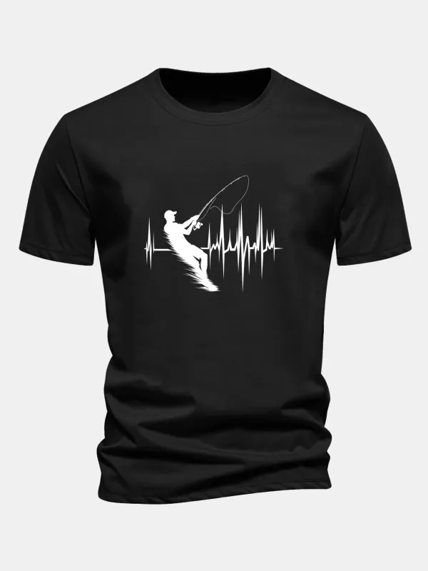 Regular Fit Fishing Man Print Cotton T-Shirt sold by Hoooyi