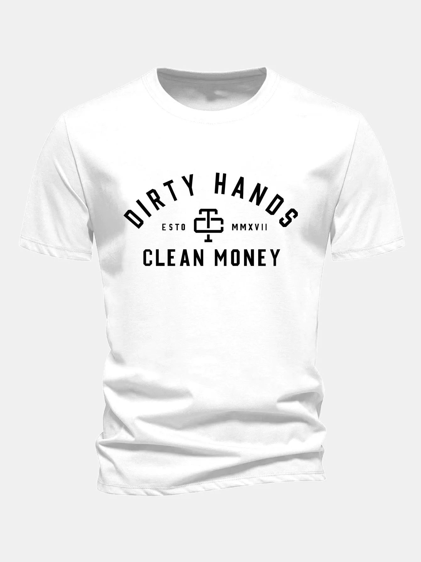 Regular Fit Dirty Hands Clean Money Print Cotton T-Shirt sold by Hoooyi product image thumbnail 3