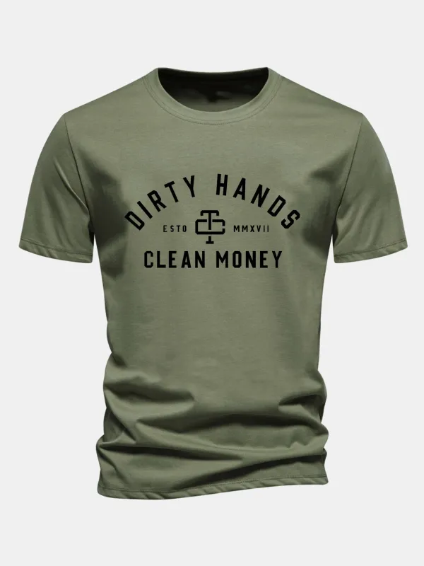 Regular Fit Dirty Hands Clean Money Print Cotton T-Shirt sold by Hoooyi