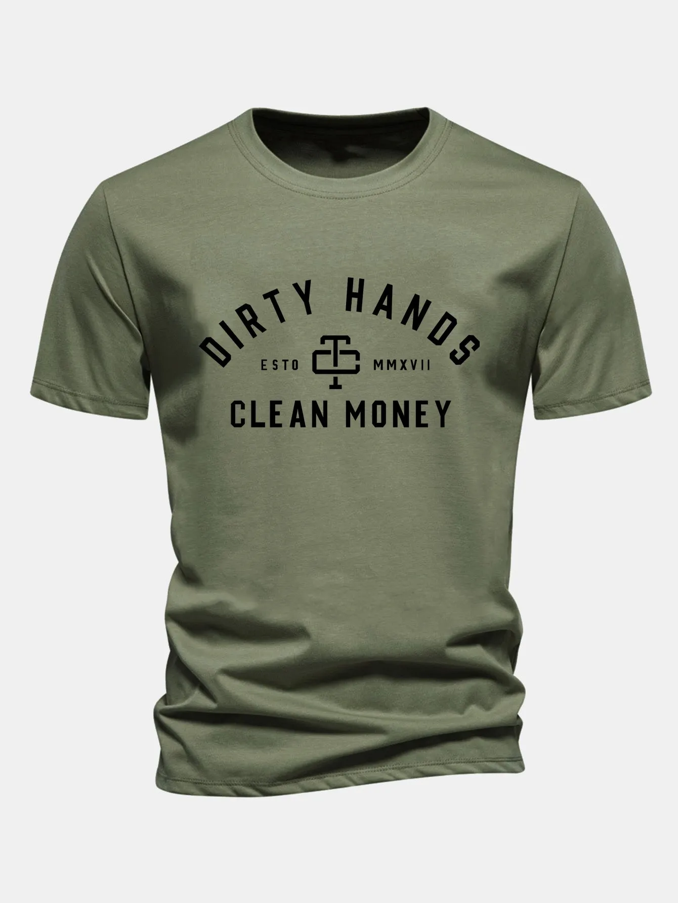 Regular Fit Dirty Hands Clean Money Print Cotton T-Shirt sold by Hoooyi