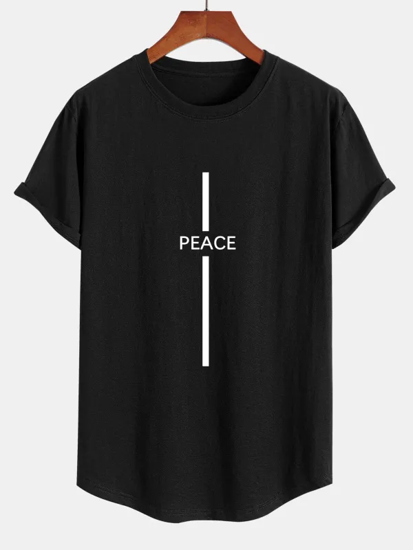 Stripe Peace Print Cotton Arc Hem T-Shirt sold by Hoooyi