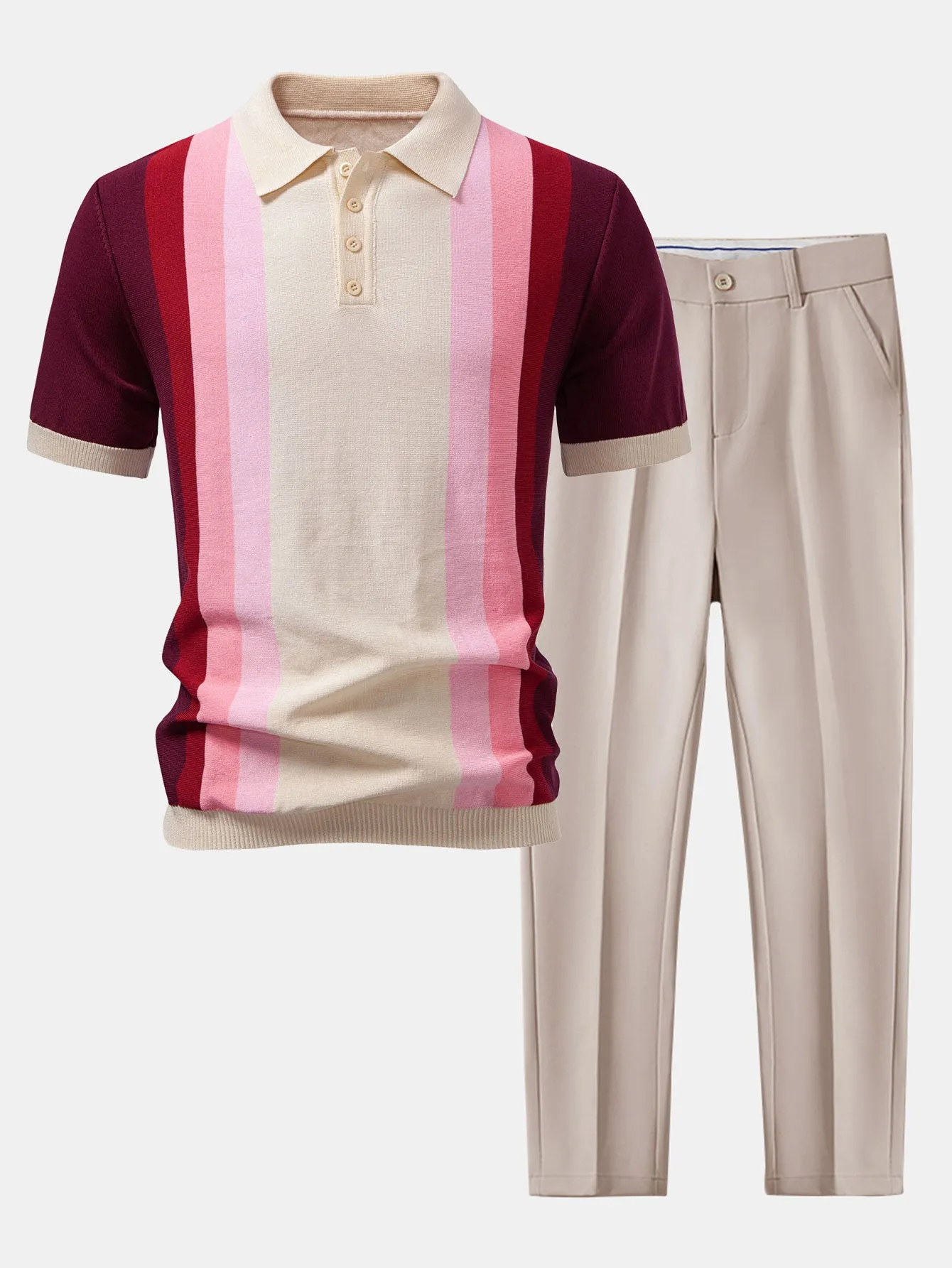 Striped Knitted Polo Shirt & Slim Fit Tapered Trousers sold by Hoooyi product image thumbnail 3