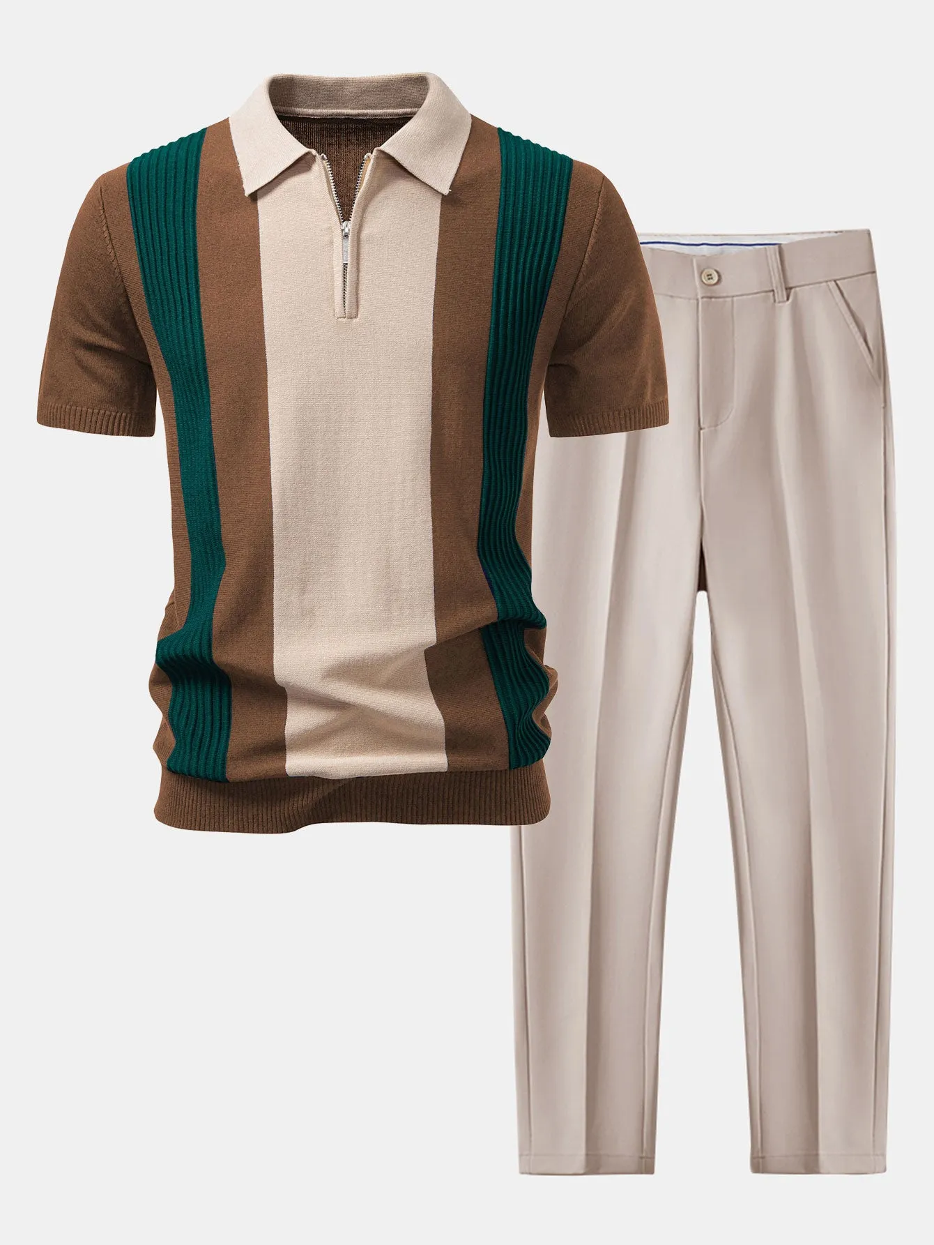 Textured Color Block Knit Polo & Slim Fit Tapered Trousers sold by Hoooyi product image thumbnail 3