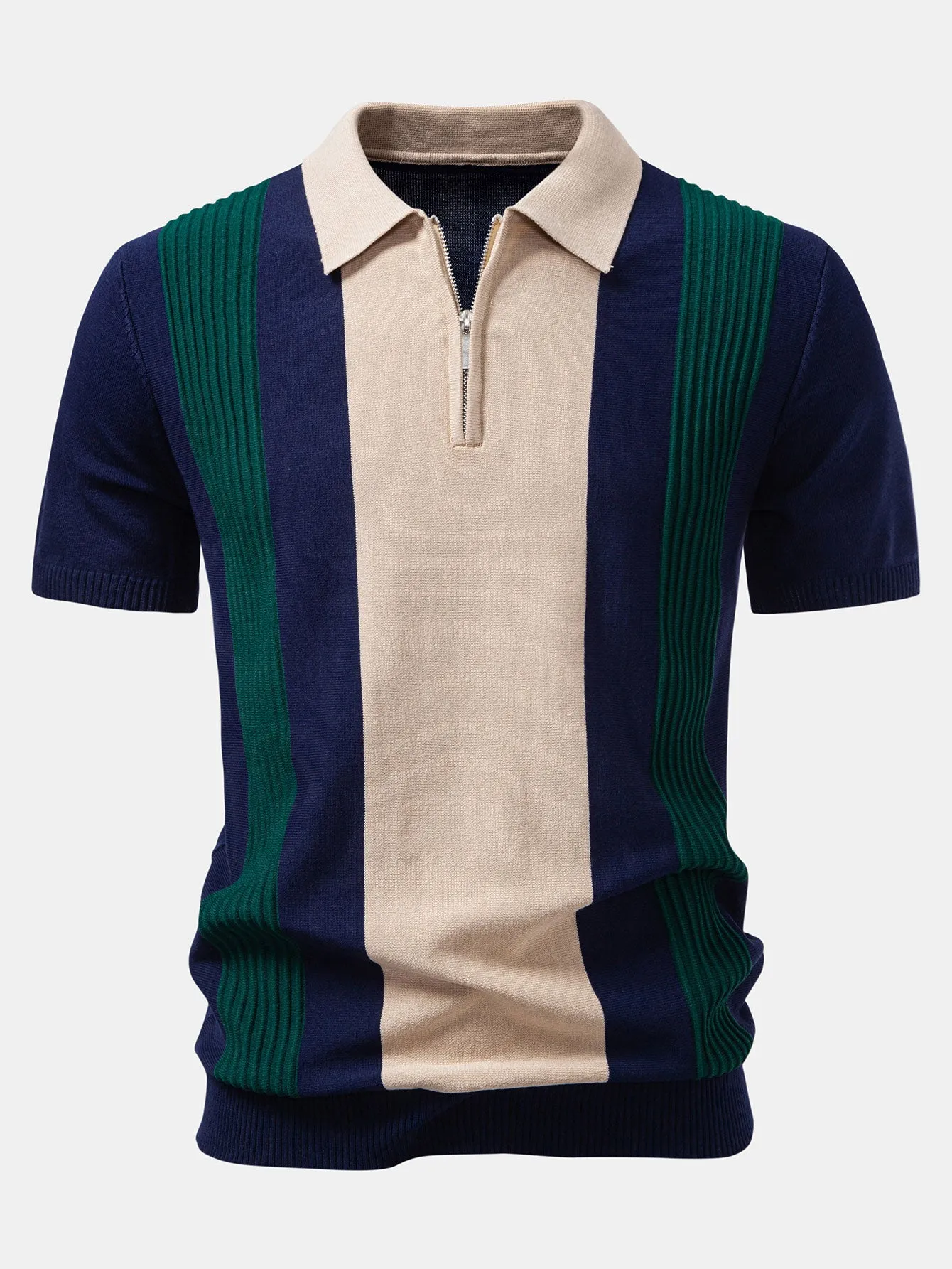 Textured Color Block Knit Polo & Slim Fit Tapered Trousers sold by Hoooyi product image thumbnail 5