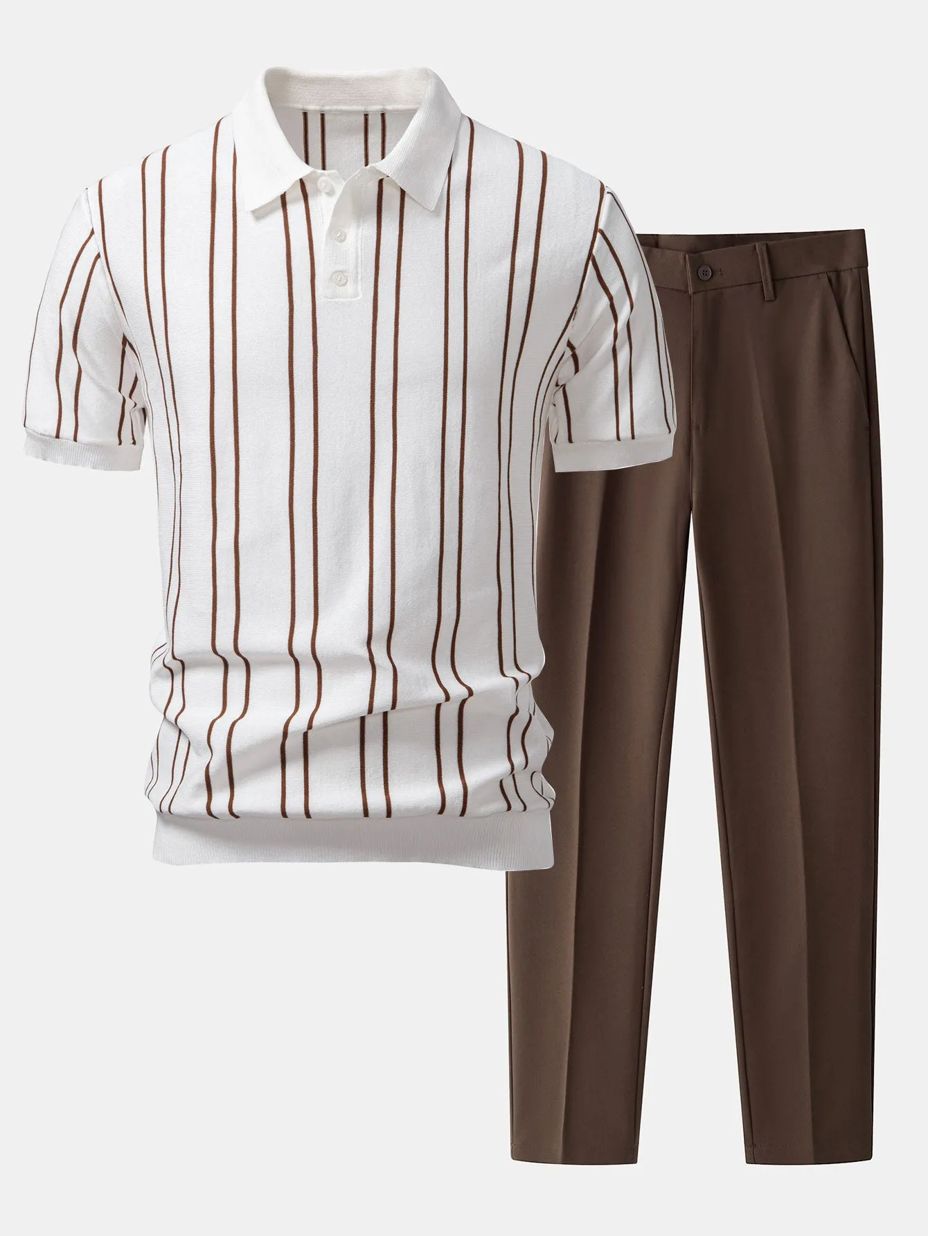 Striped Knitted Polo Shirt & Slim Fit Tapered Trousers sold by Hoooyi product image thumbnail 2