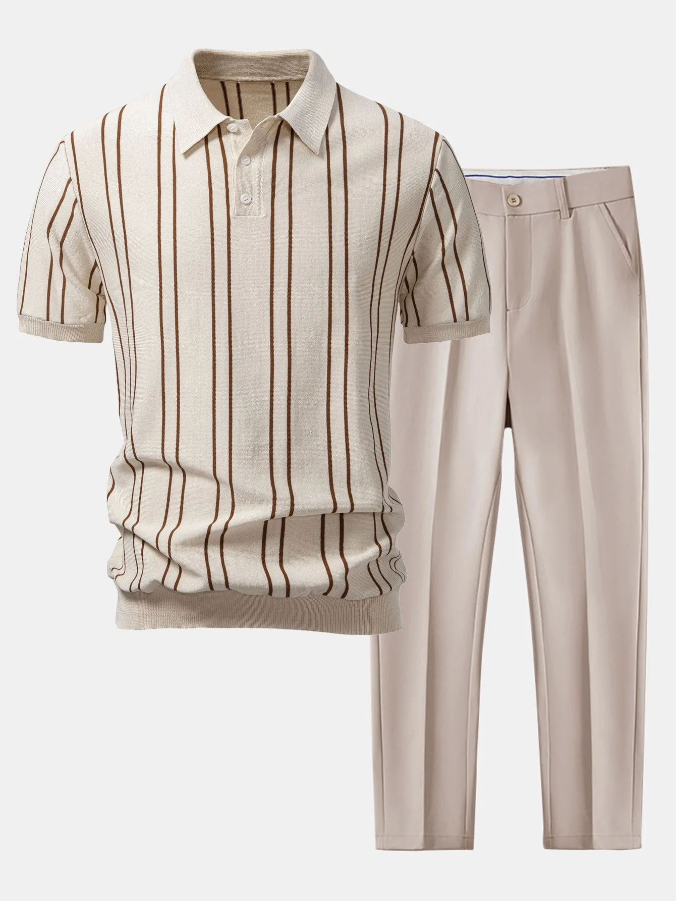 Striped Knitted Polo Shirt & Slim Fit Tapered Trousers sold by Hoooyi product image thumbnail 3