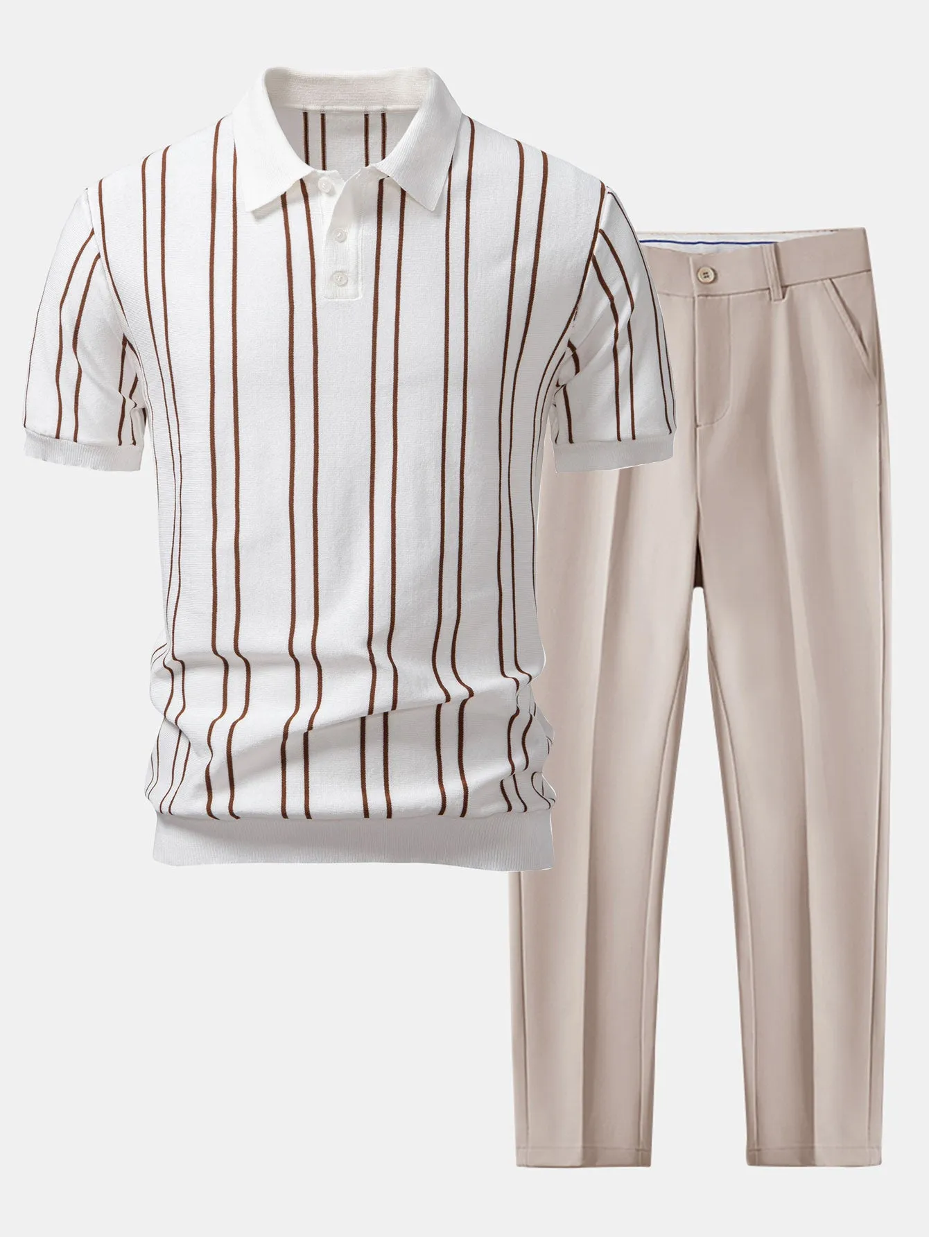 Striped Knitted Polo Shirt & Slim Fit Tapered Trousers sold by Hoooyi product image thumbnail 4