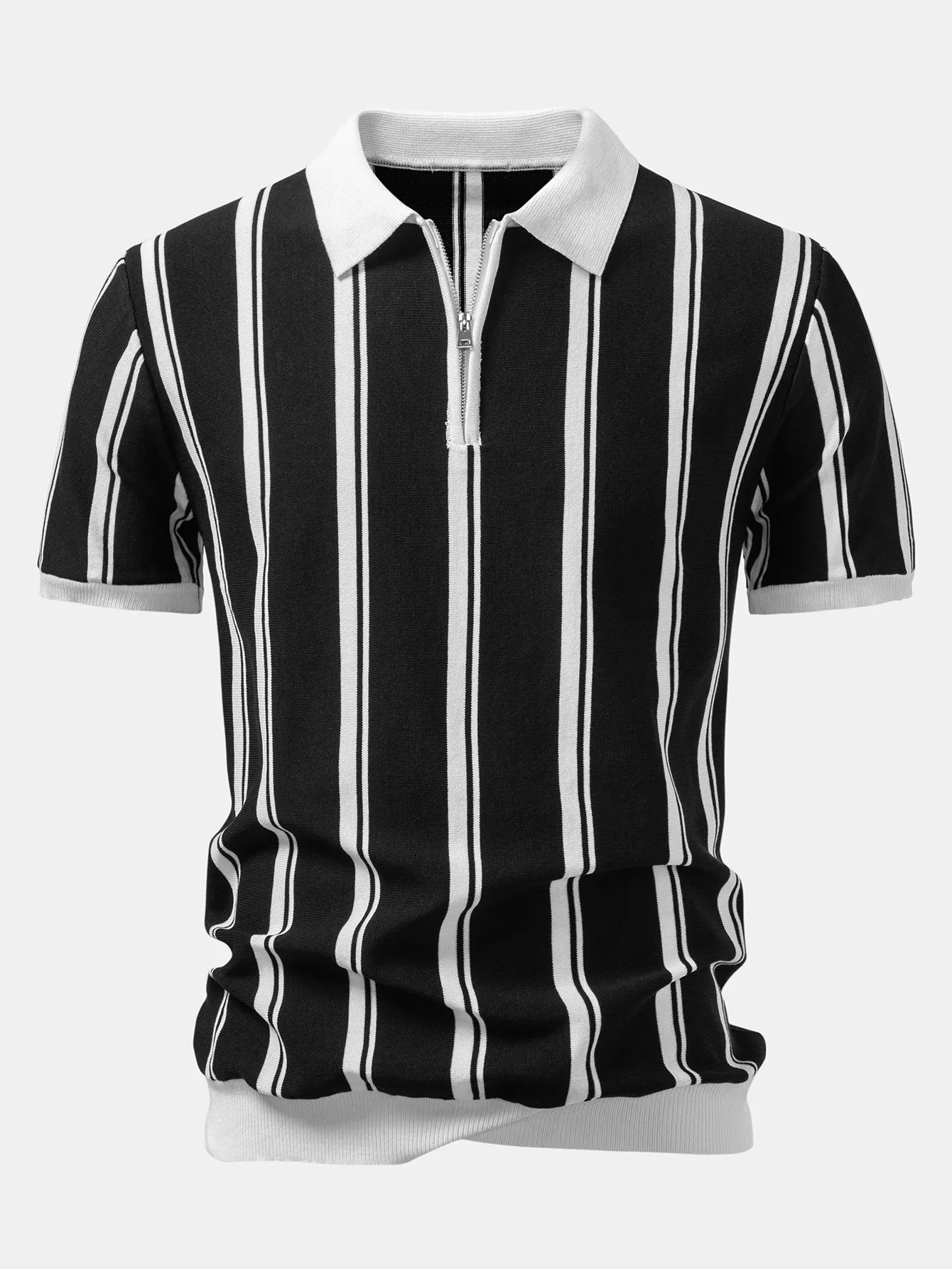 Striped Zip Up Knit Polo sold by Hoooyi product image thumbnail 5