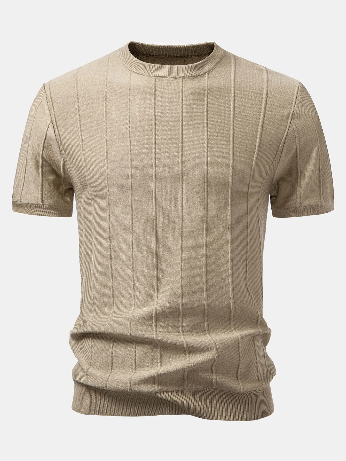 Striped Jacquard Crew Neck Sweater Knitted T-Shirt sold by Hoooyi product image thumbnail 3