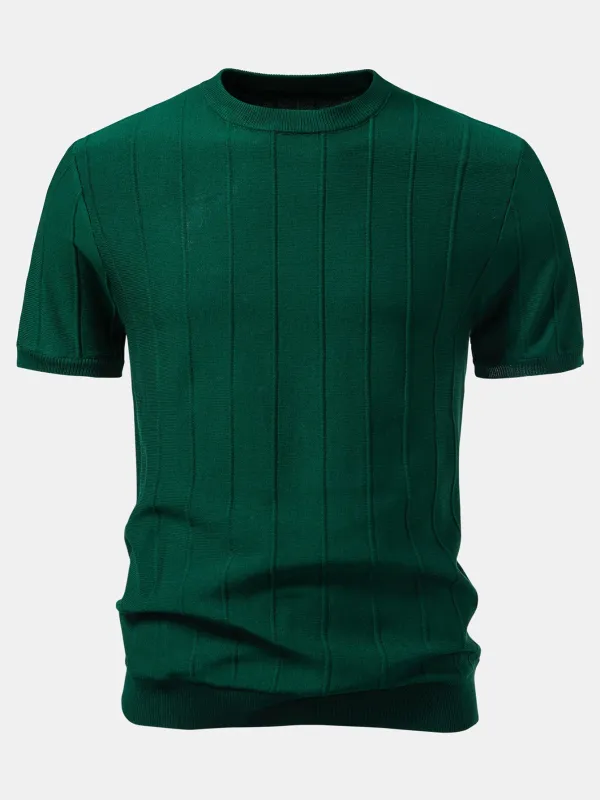 Striped Jacquard Crew Neck Sweater Knitted T-Shirt made by Hoooyi