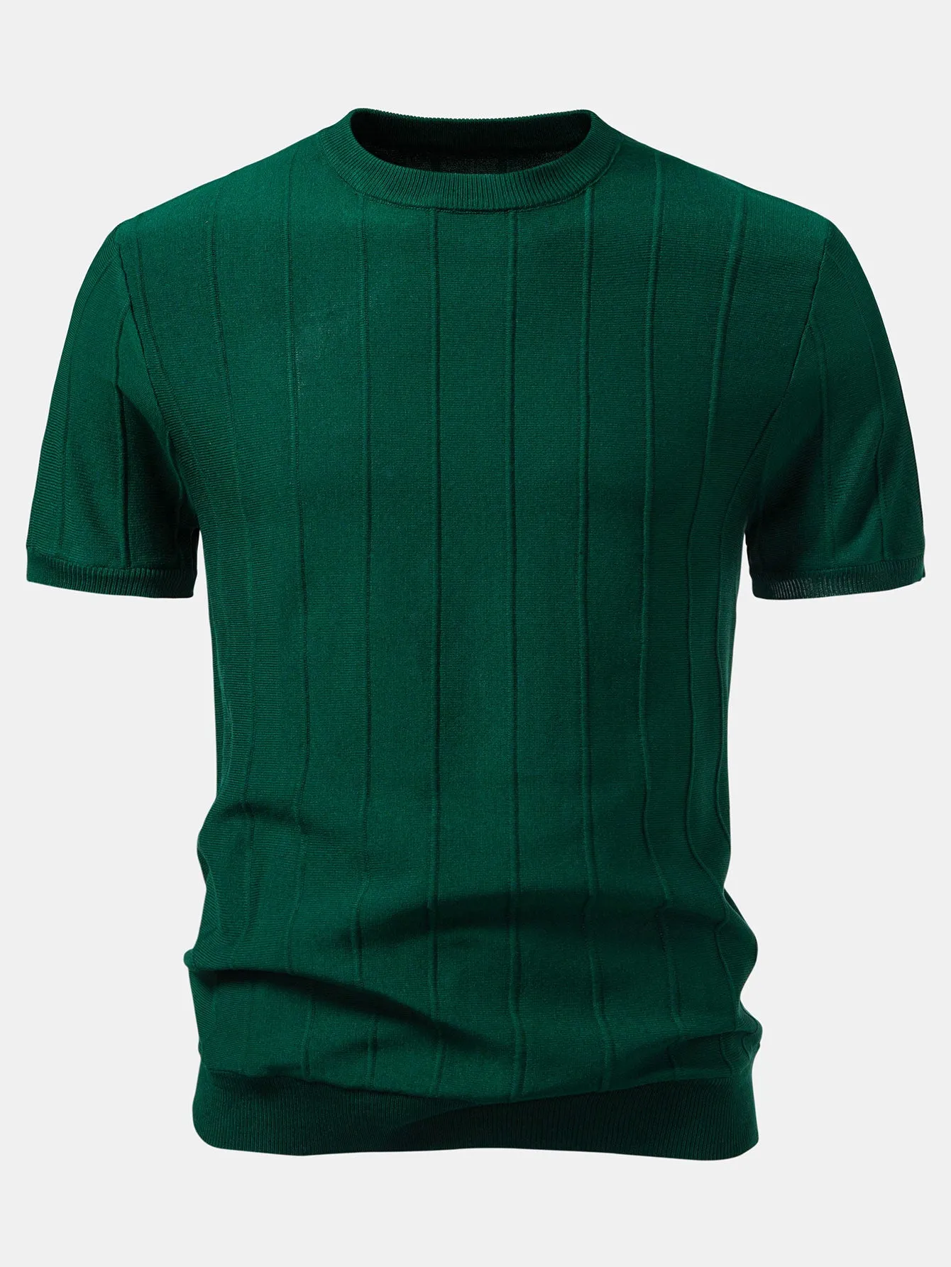 Striped Jacquard Crew Neck Sweater Knitted T-Shirt sold by Hoooyi
