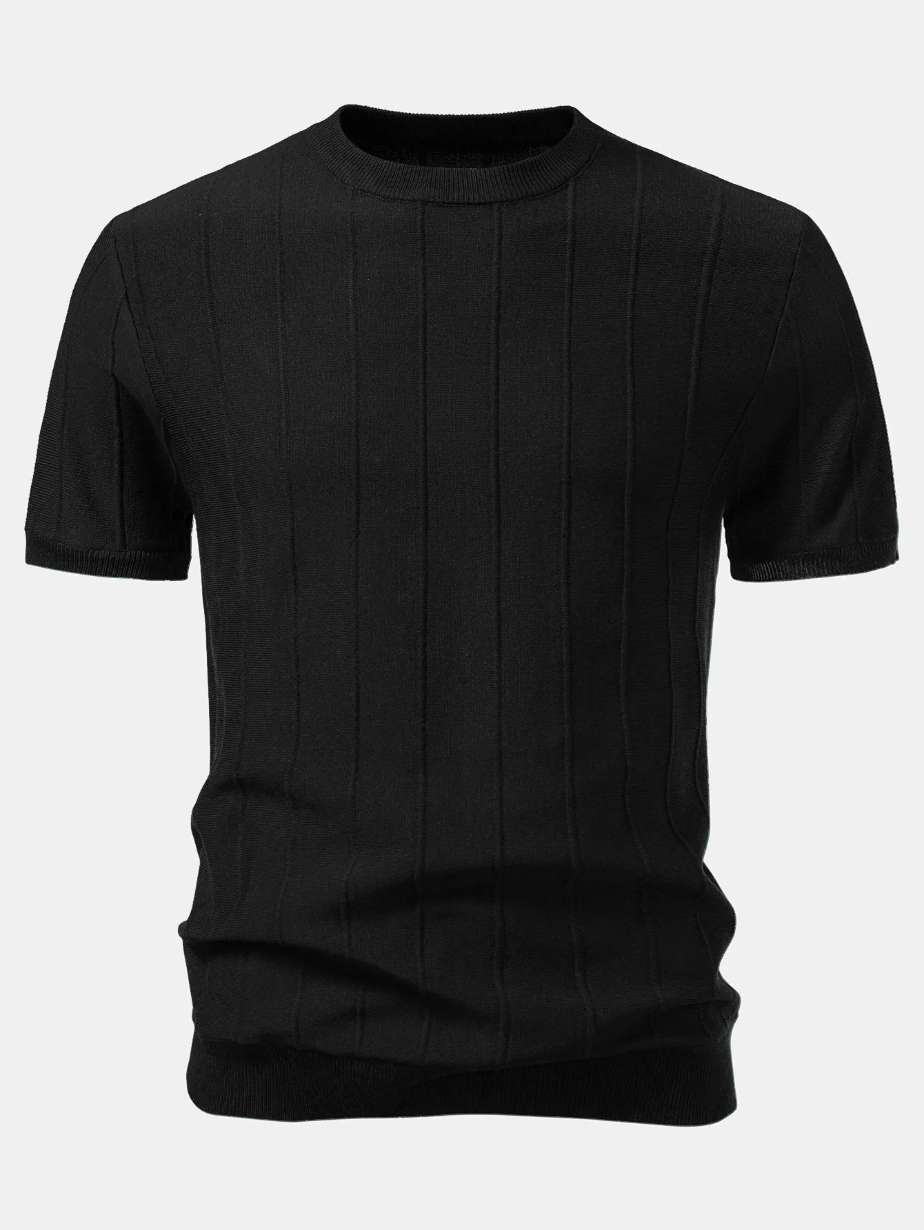 Striped Jacquard Crew Neck Sweater Knitted T-Shirt sold by Hoooyi product image thumbnail 5