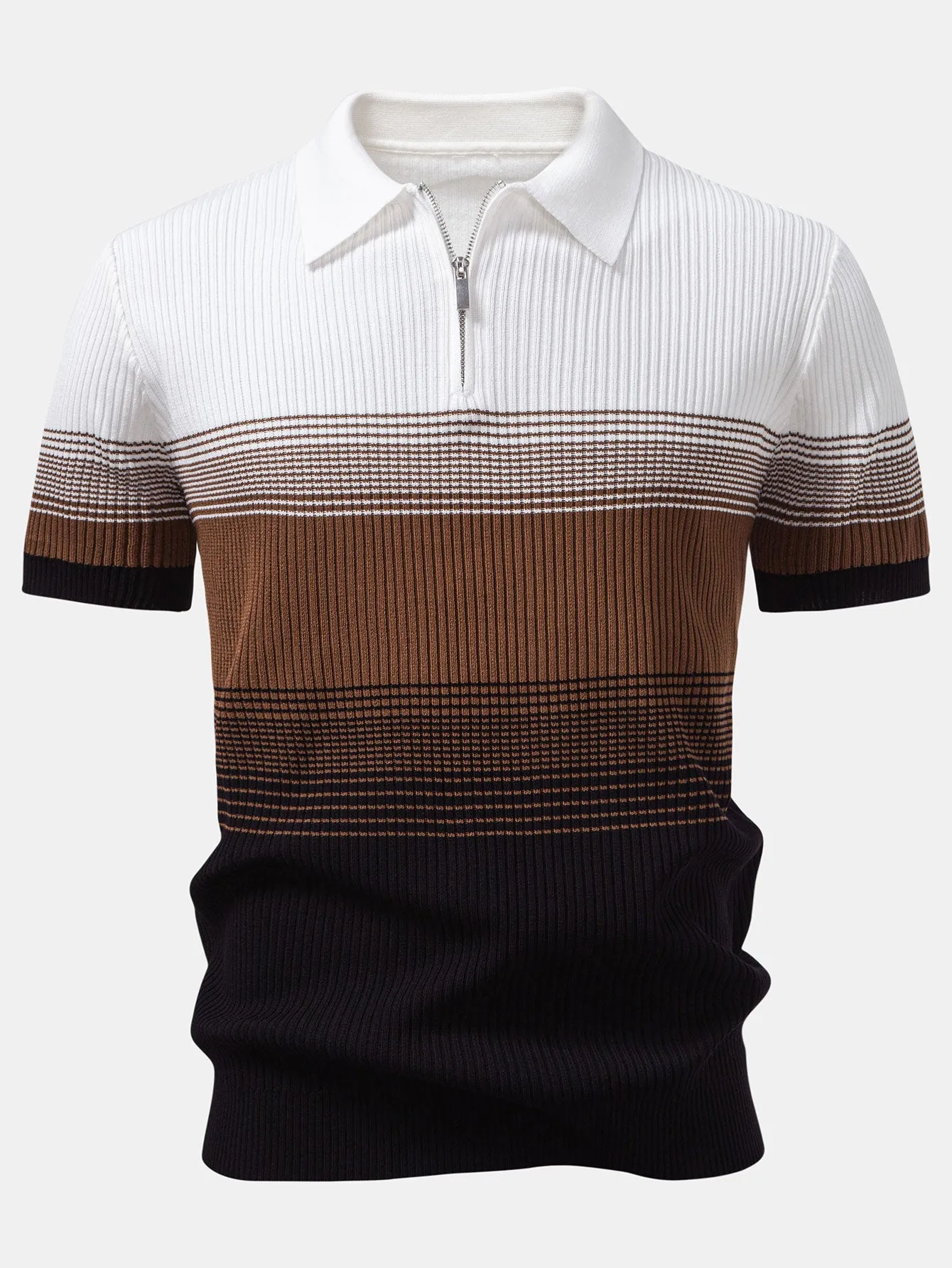 Striped Gradient Knitted Polo Shirt & Slim Fit Tapered Trousers sold by Hoooyi product image thumbnail 2