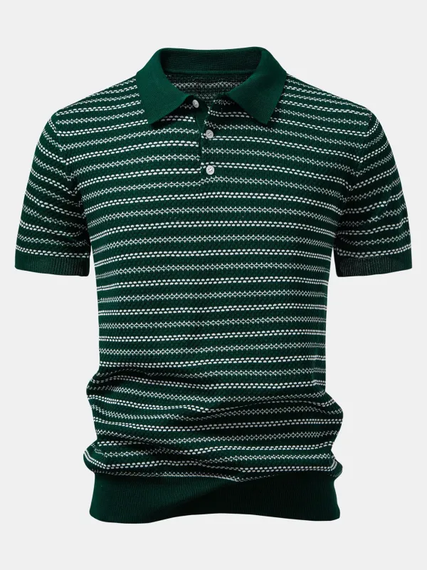 Stripe Knitted Polo Shirt sold by Hoooyi