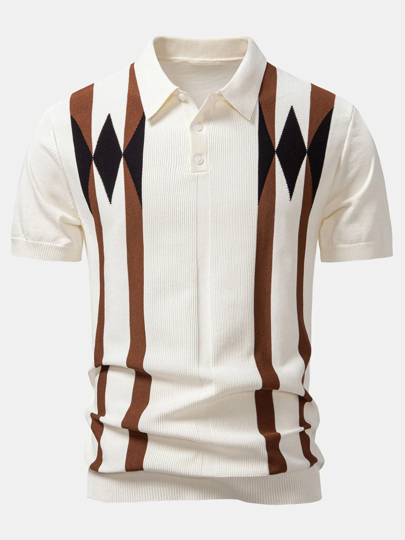 Stripe Geometric Jacquard Knitted Polo Shirt & Cotton Chino Shorts sold by Hoooyi product image thumbnail 5