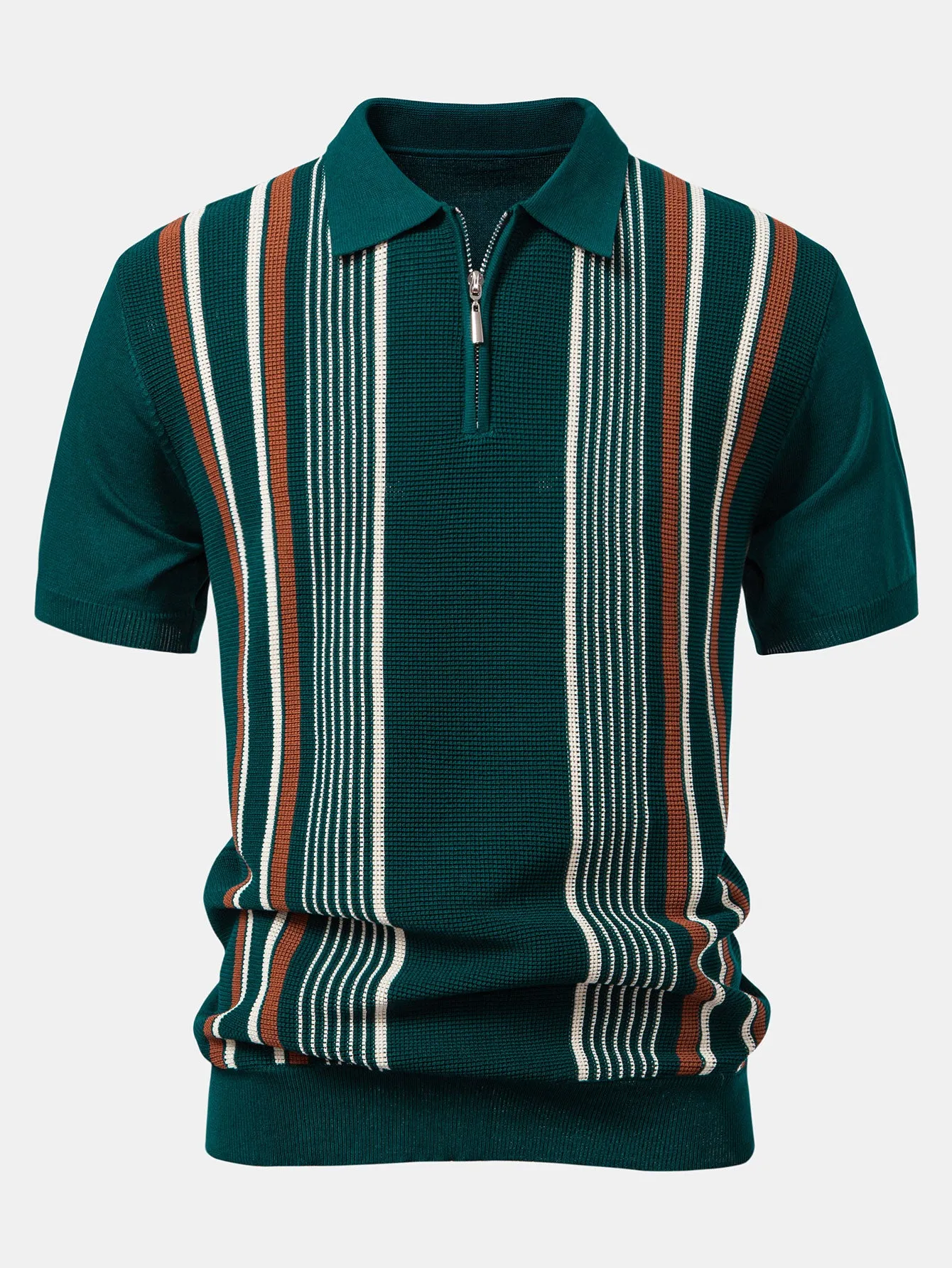 Stripe Knit Zip Up Polo Shirt & Cotton Chino Shorts sold by Hoooyi product image thumbnail 5