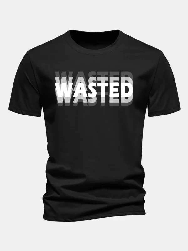 Regular Fit Wasted Print Cotton T-Shirt sold by Hoooyi