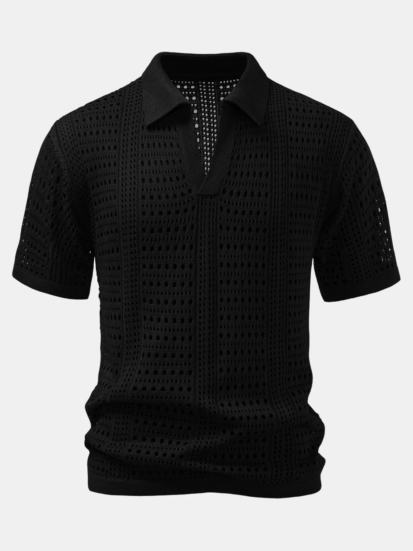 Crochet V Neck Polo Shirt sold by Hoooyi product image thumbnail 5