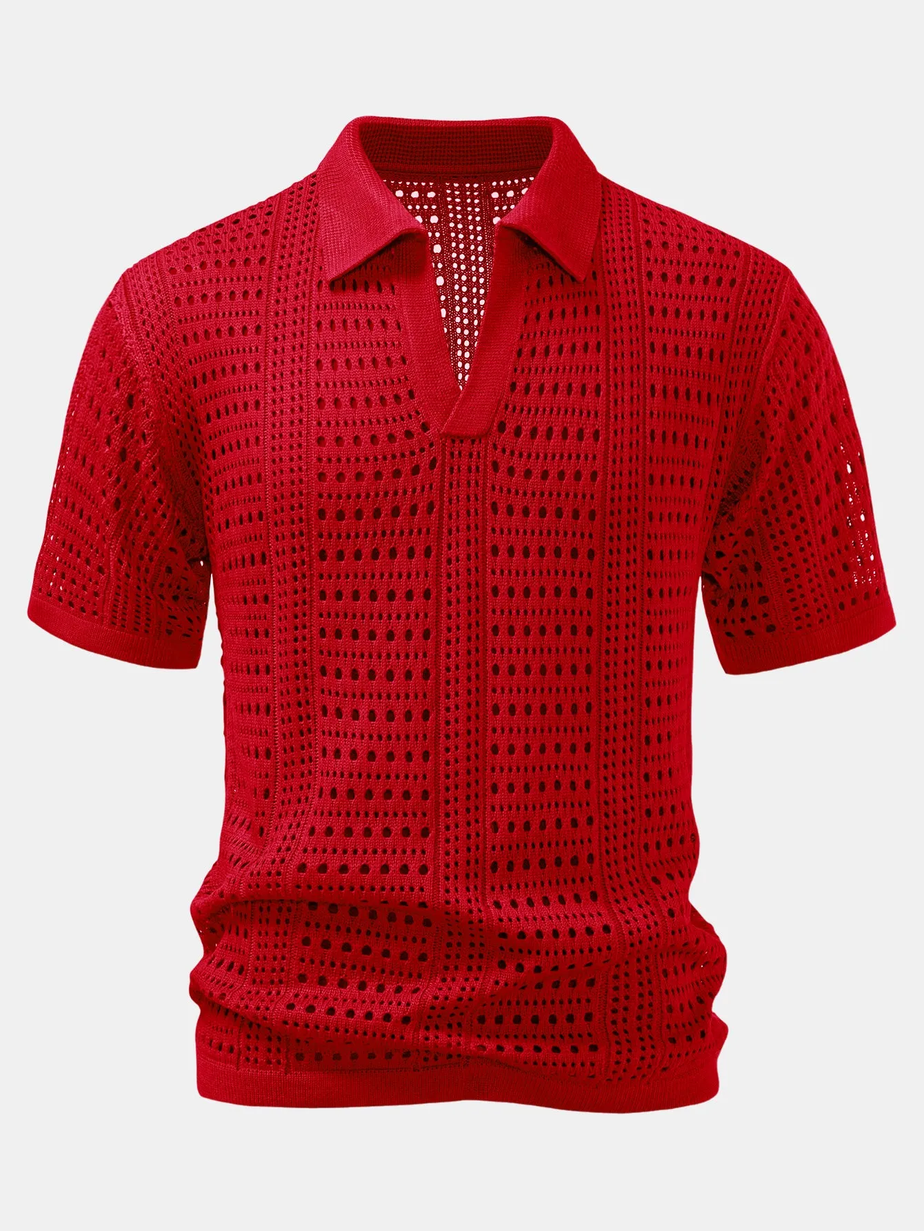 Crochet V Neck Polo Shirt sold by Hoooyi product image thumbnail 3