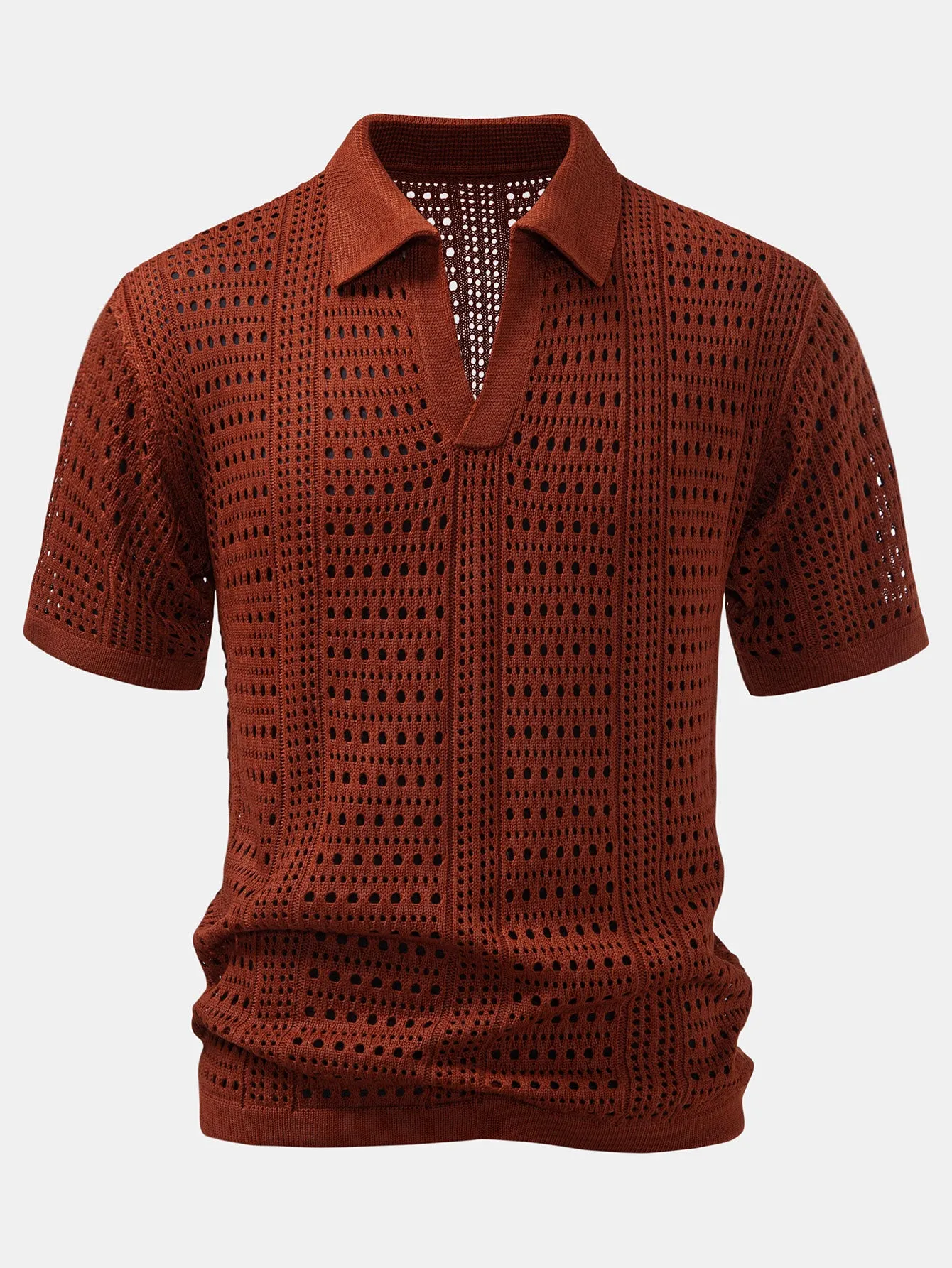 Crochet V Neck Polo Shirt sold by Hoooyi