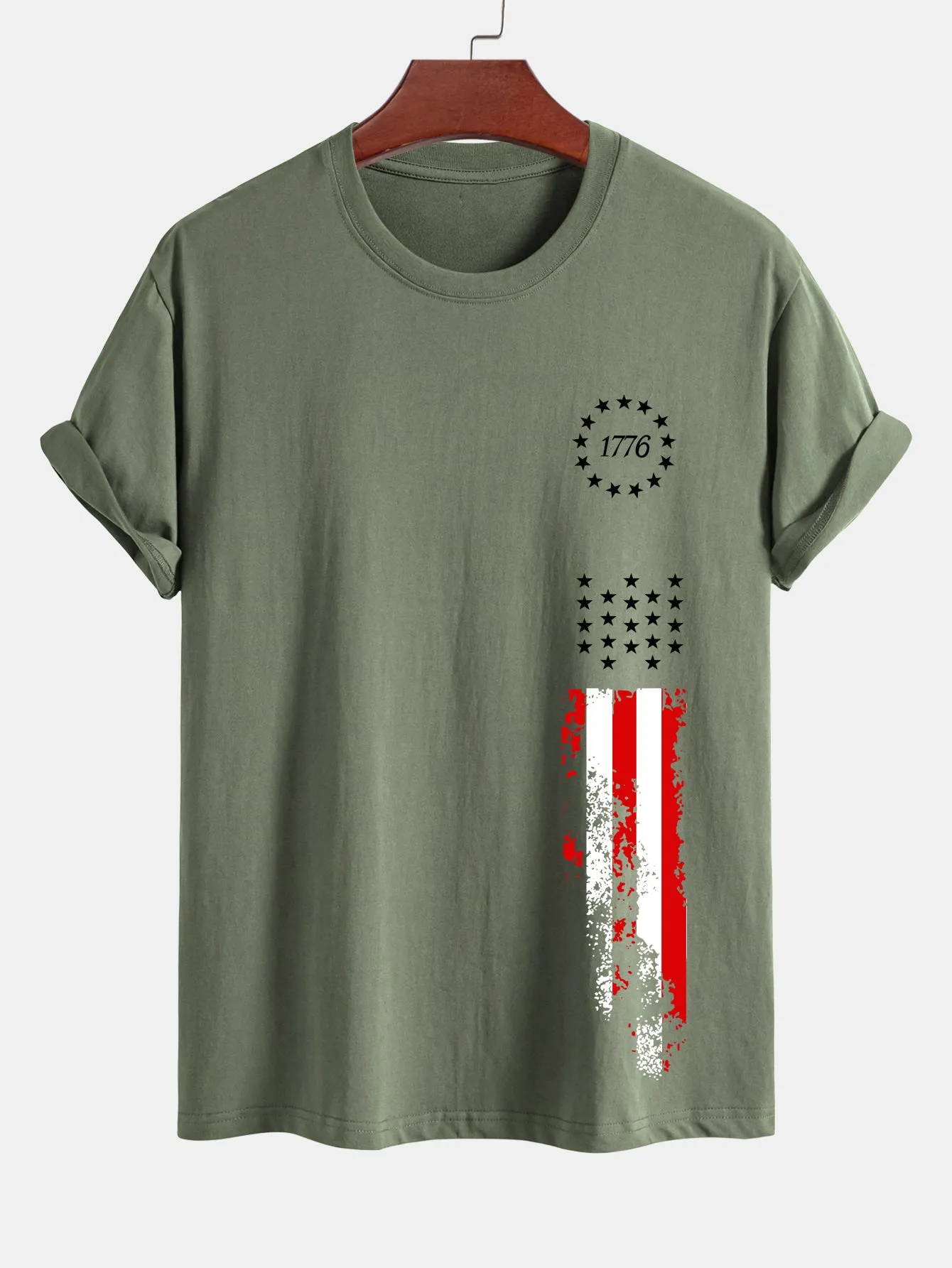 Regular Fit 1776 American Flag Print Cotton T-Shirt sold by Hoooyi product image thumbnail 4