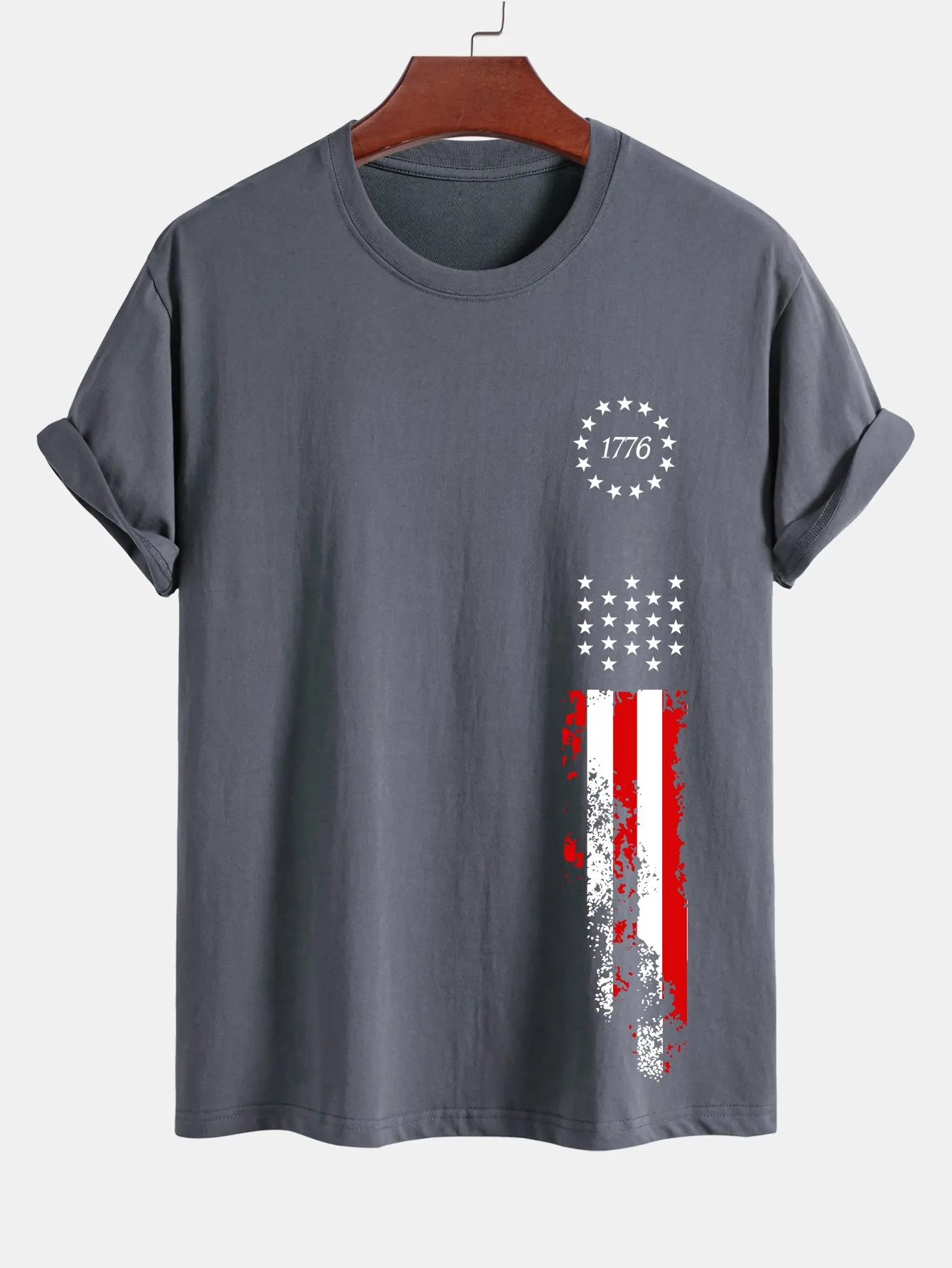Regular Fit 1776 American Flag Print Cotton T-Shirt sold by Hoooyi product image thumbnail 3