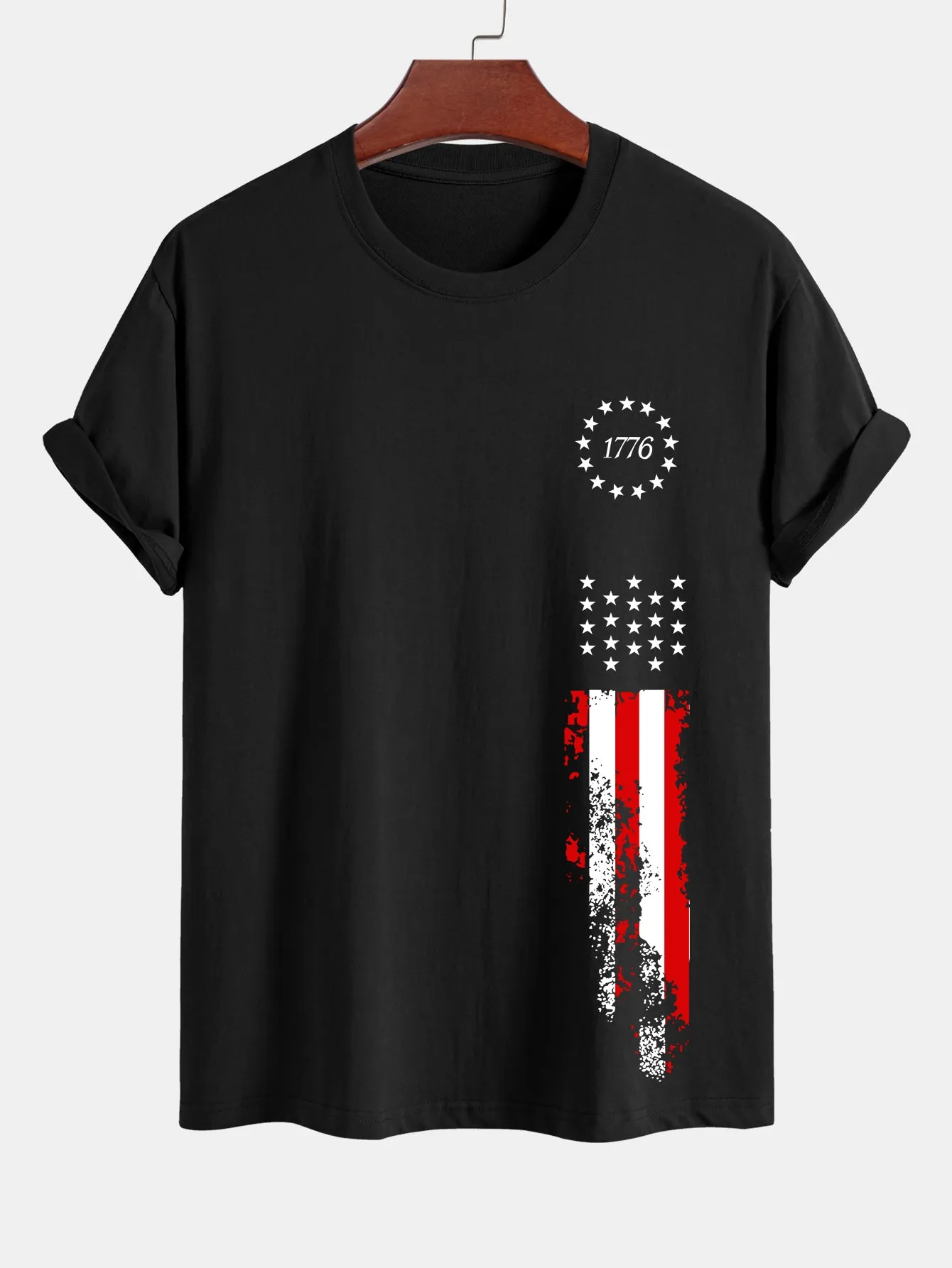 Regular Fit 1776 American Flag Print Cotton T-Shirt sold by Hoooyi product image thumbnail 2