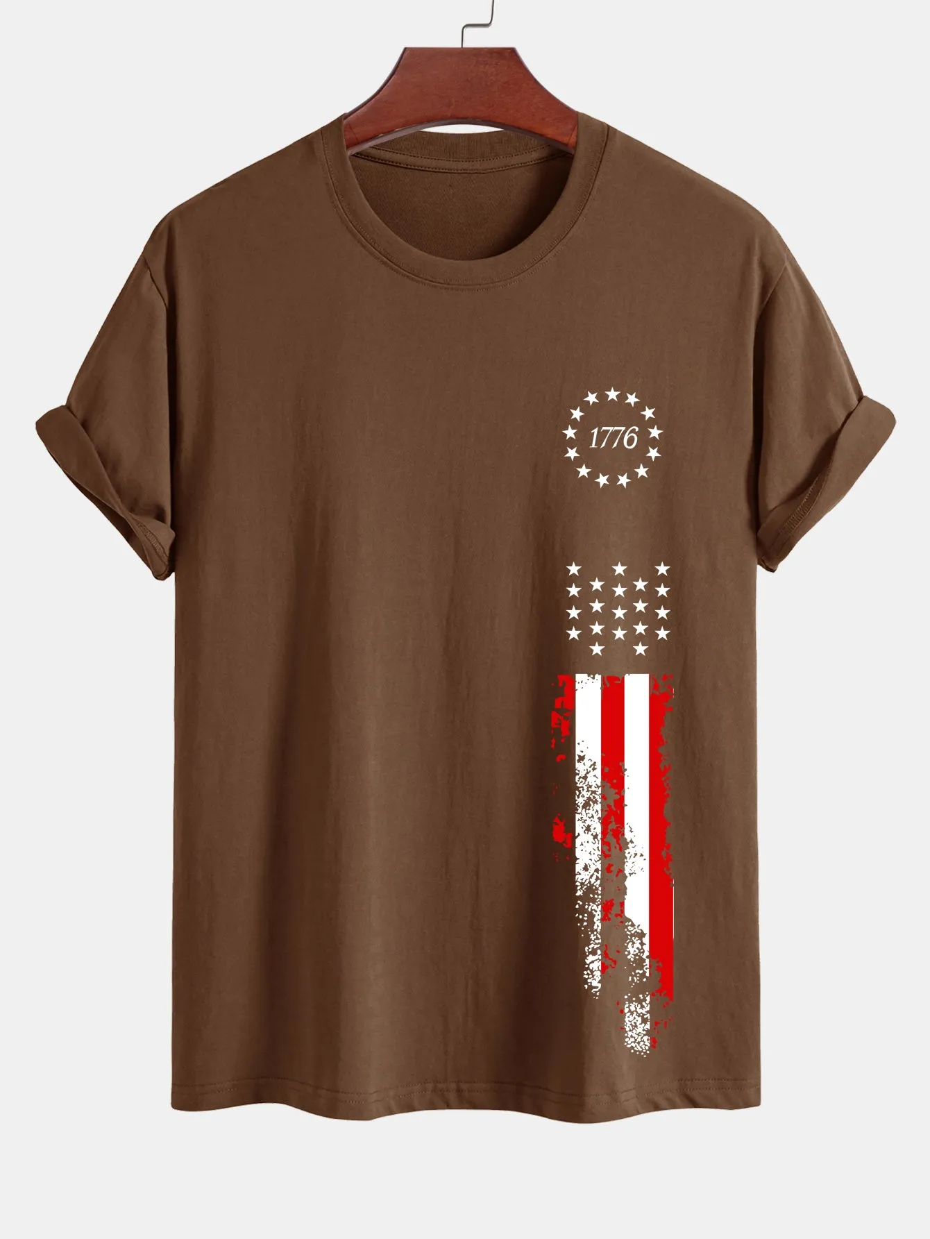 Regular Fit 1776 American Flag Print Cotton T-Shirt sold by Hoooyi product image thumbnail 5