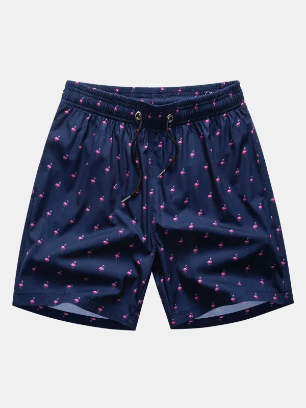 Flamingo Print Drawstring Swim Shorts sold by Hoooyi
