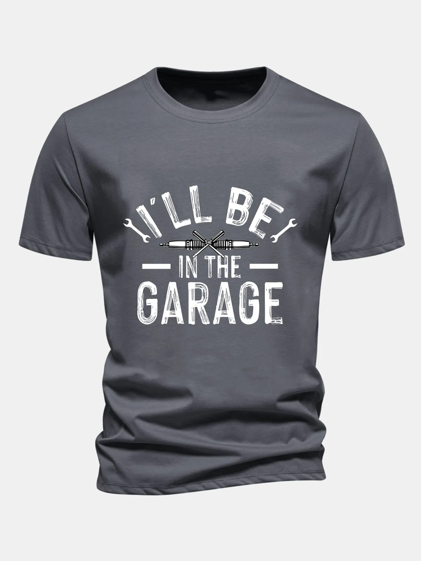 Regular Fit I'll Be In The Garage Print Cotton T-Shirt sold by Hoooyi product image thumbnail 3
