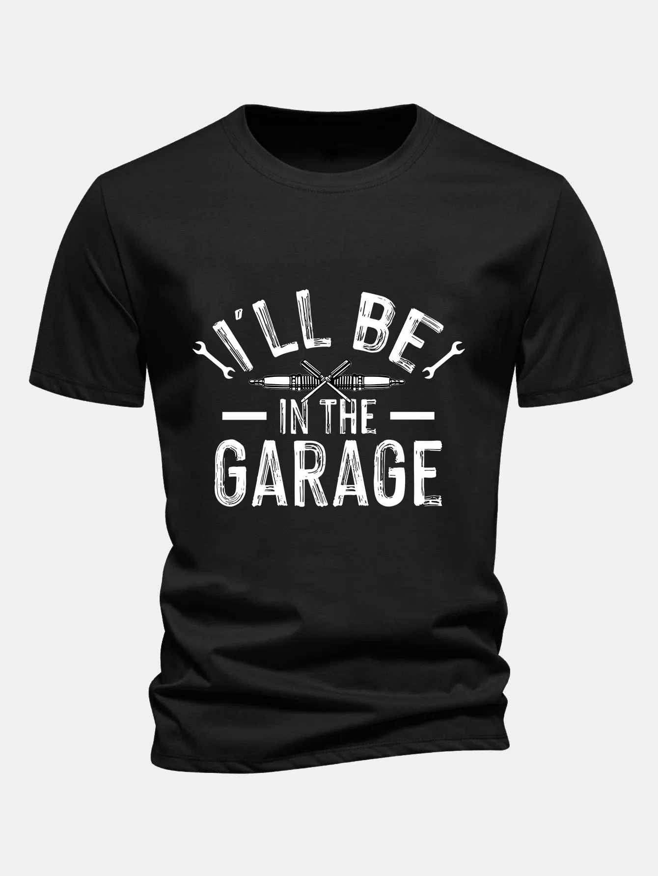 Regular Fit I'll Be In The Garage Print Cotton T-Shirt sold by Hoooyi product image thumbnail 2