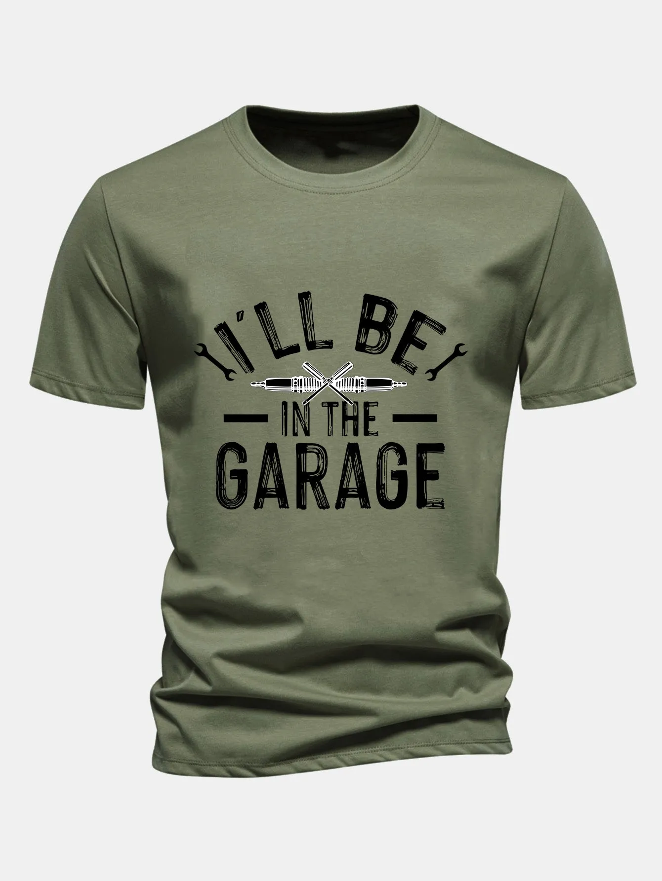 Regular Fit I'll Be In The Garage Print Cotton T-Shirt sold by Hoooyi
