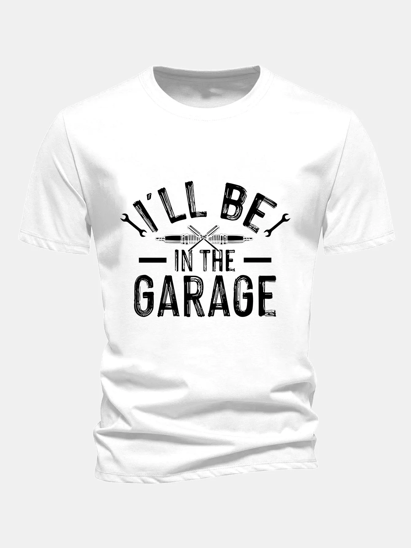 Regular Fit I'll Be In The Garage Print Cotton T-Shirt sold by Hoooyi product image thumbnail 4