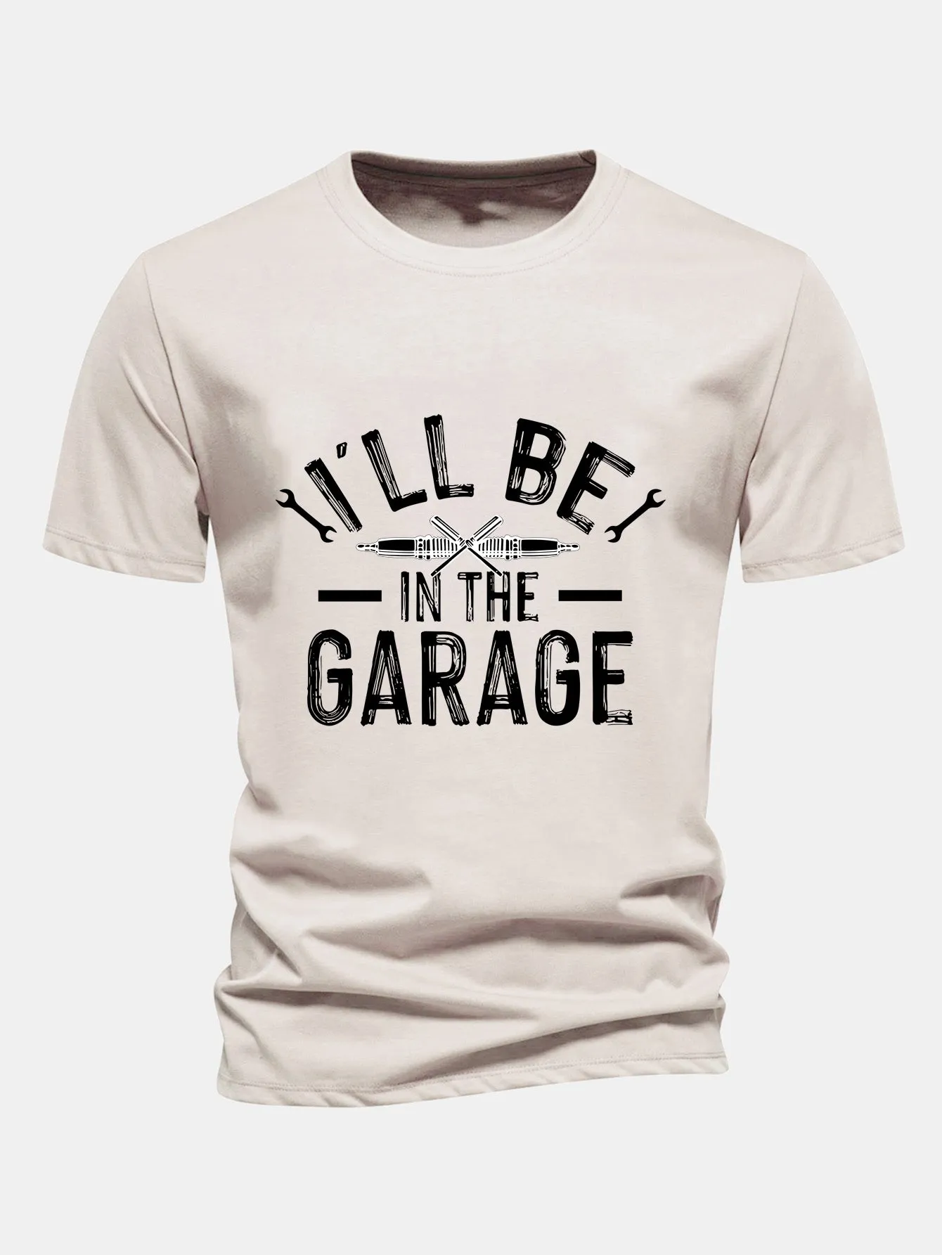 Regular Fit I'll Be In The Garage Print Cotton T-Shirt sold by Hoooyi product image thumbnail 5