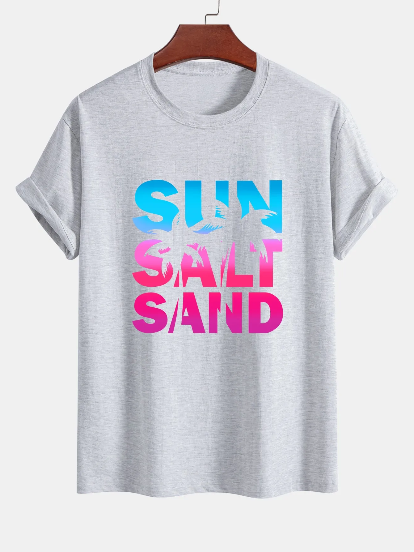 Regular Fit Colorful Sun Salt Sand Print Cotton T-Shirt sold by Hoooyi product image thumbnail 5