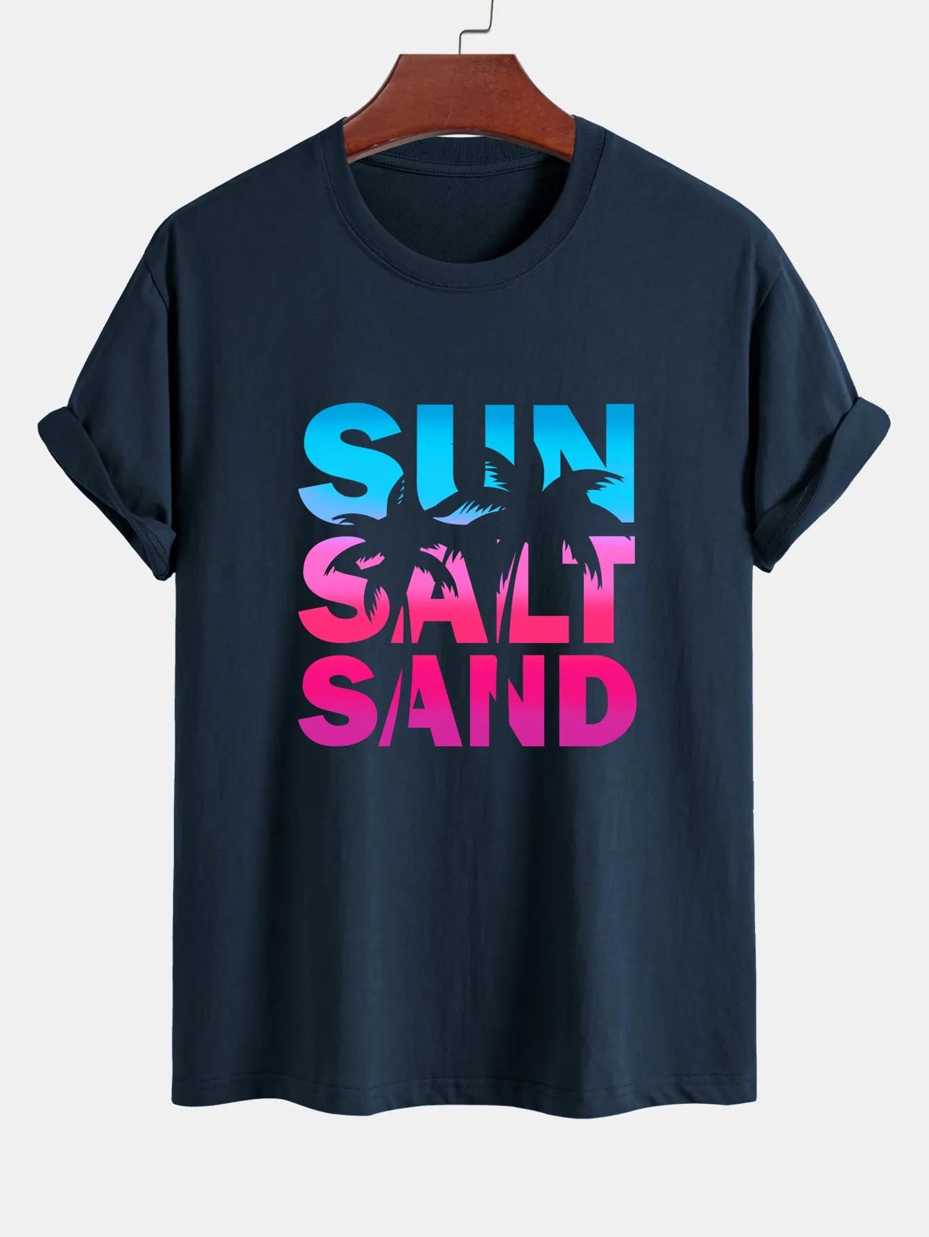 Regular Fit Colorful Sun Salt Sand Print Cotton T-Shirt sold by Hoooyi product image thumbnail 2