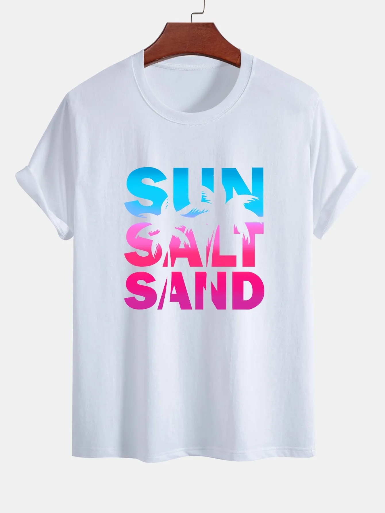 Regular Fit Colorful Sun Salt Sand Print Cotton T-Shirt sold by Hoooyi product image thumbnail 4