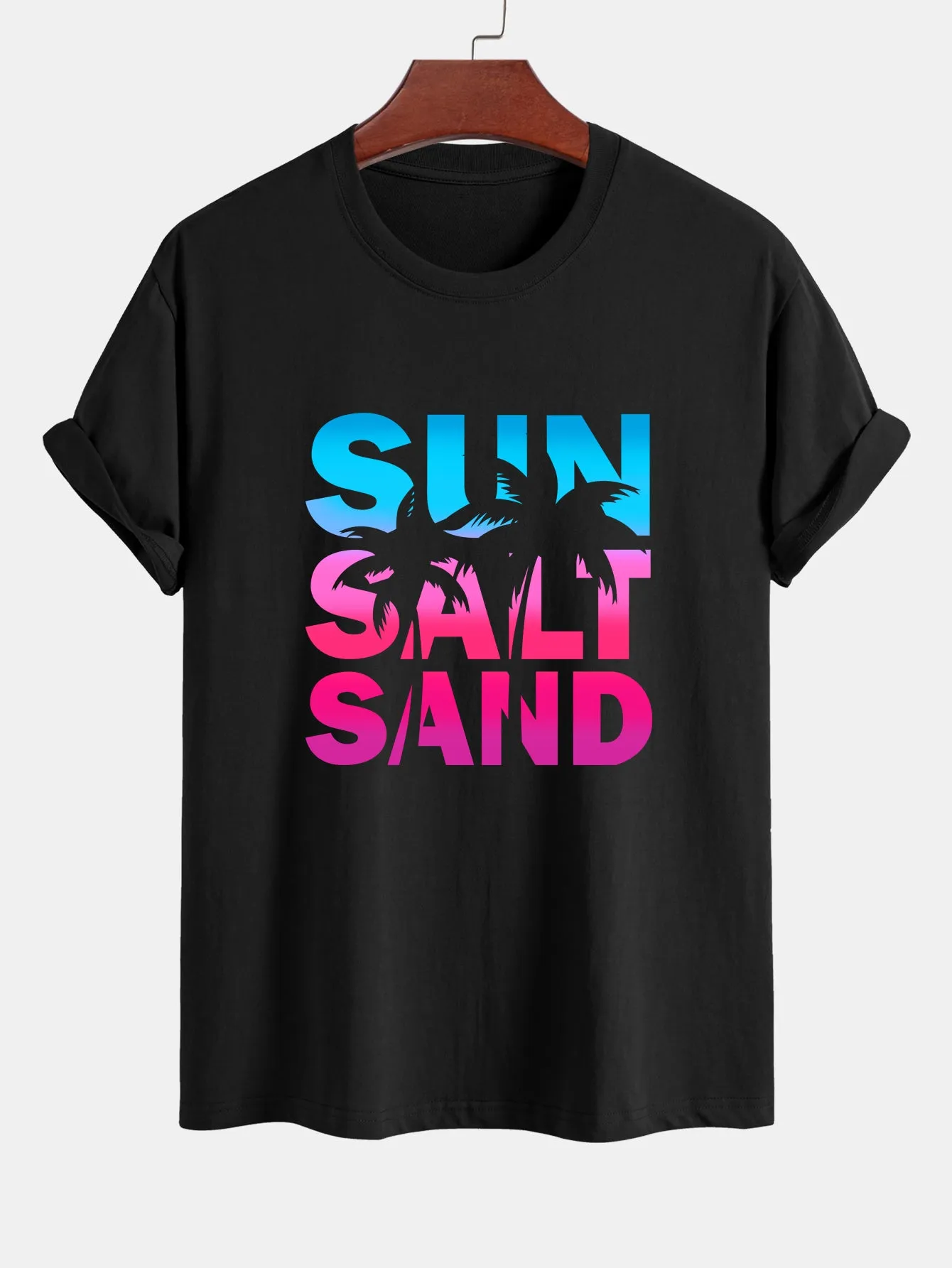 Regular Fit Colorful Sun Salt Sand Print Cotton T-Shirt sold by Hoooyi product image thumbnail 3
