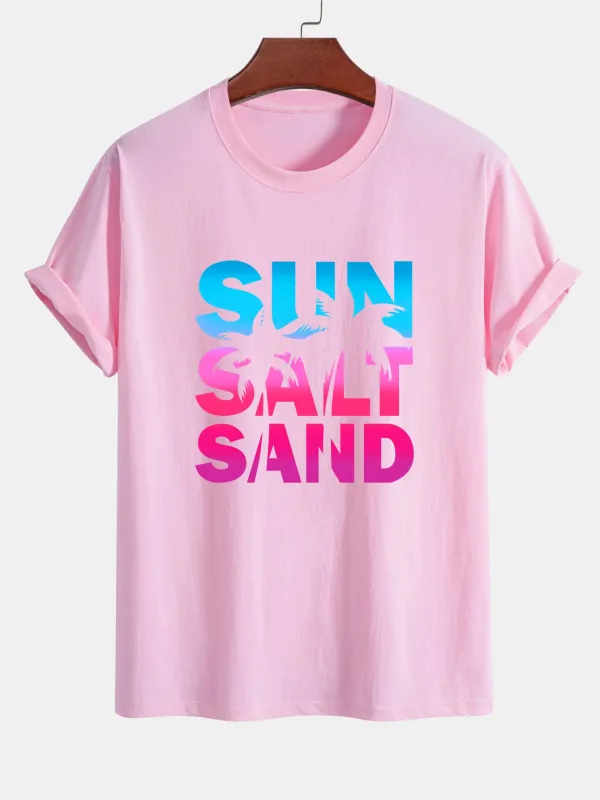 Regular Fit Colorful Sun Salt Sand Print Cotton T-Shirt sold by Hoooyi