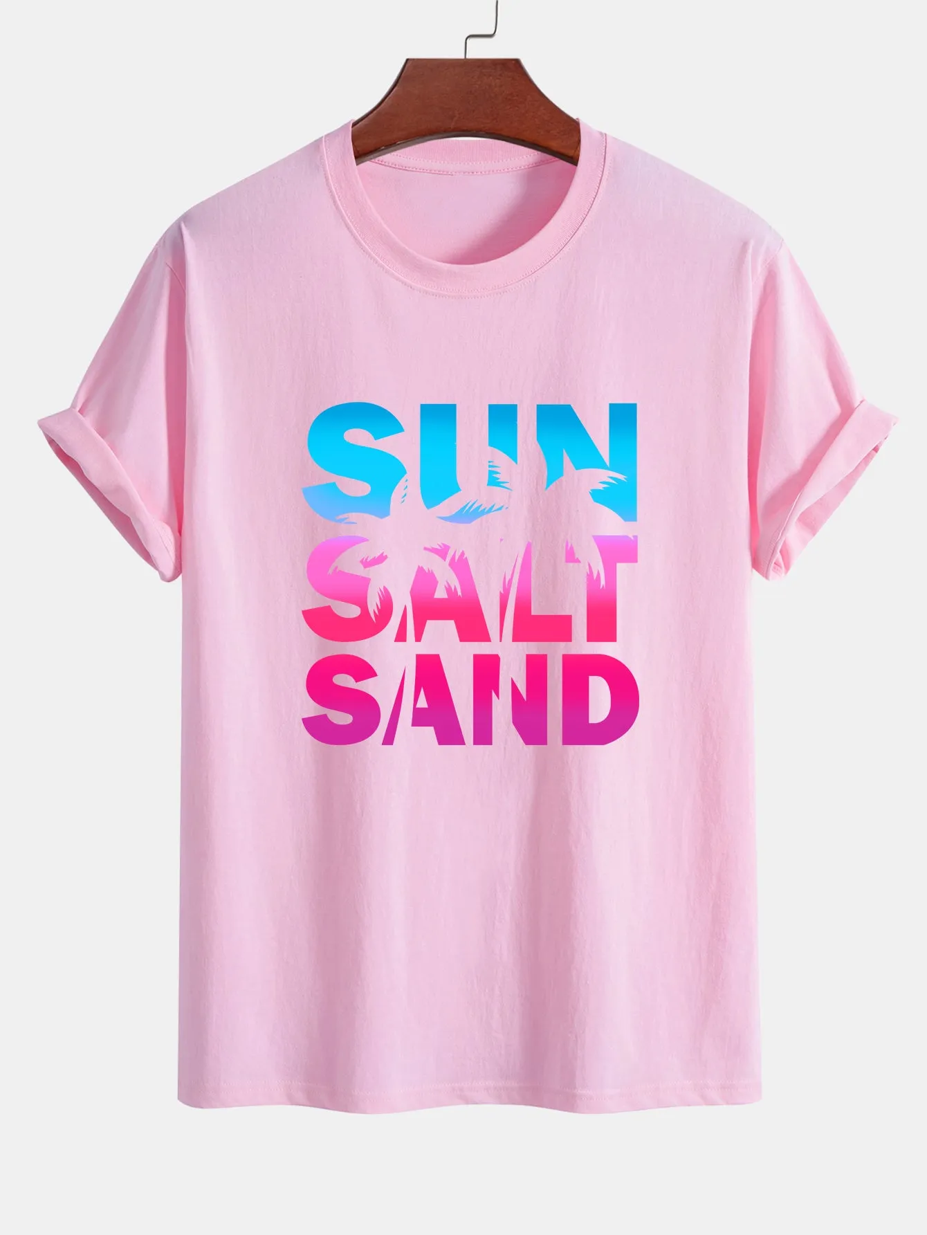 Regular Fit Colorful Sun Salt Sand Print Cotton T-Shirt sold by Hoooyi