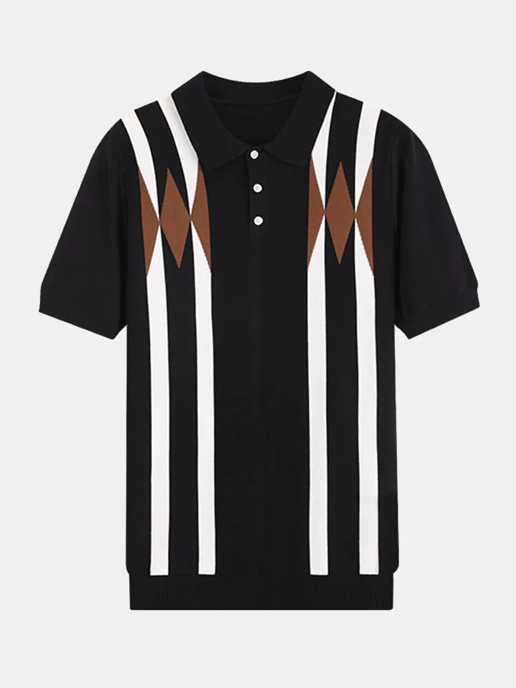 Stripe Geometric Jacquard Knitted Polo Shirt sold by Hoooyi product image thumbnail 3