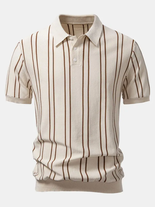 Striped Knitted Polo Shirt sold by Hoooyi