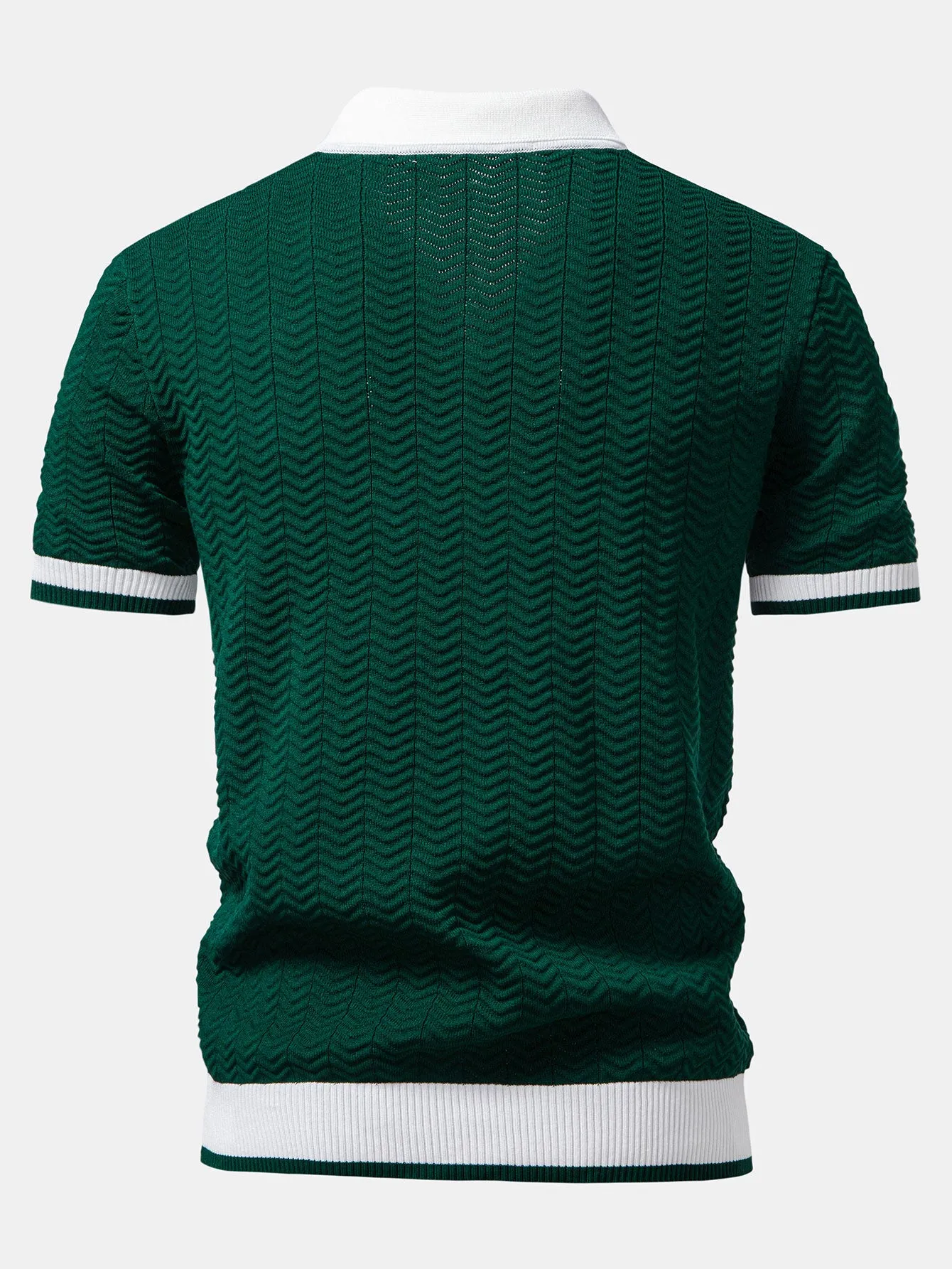 Texture Contrast Knitted V Neck Polo Shirt sold by Hoooyi product image thumbnail 4