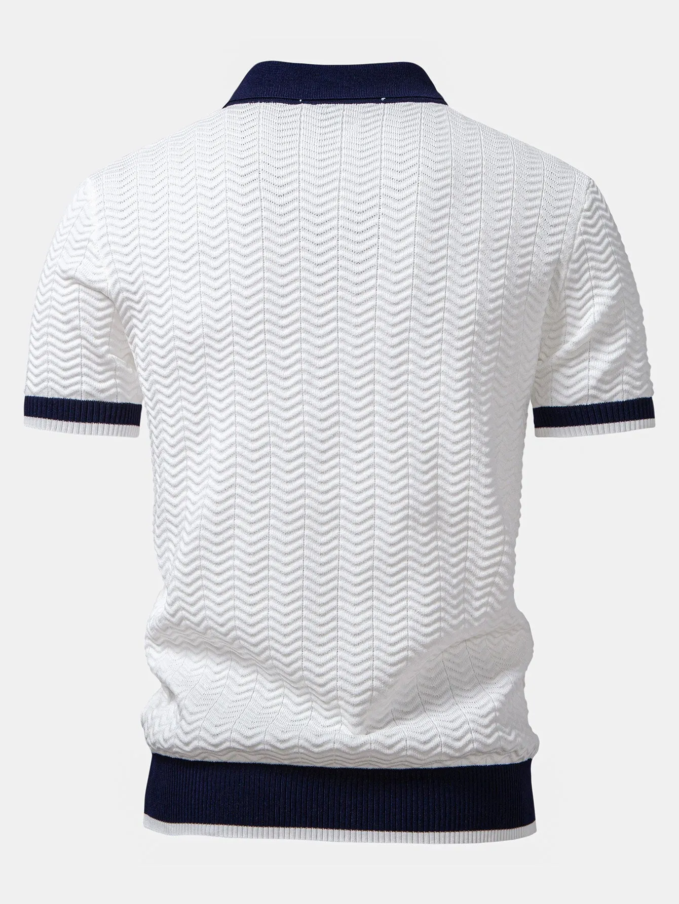 Texture Contrast Knitted V Neck Polo Shirt sold by Hoooyi product image thumbnail 2