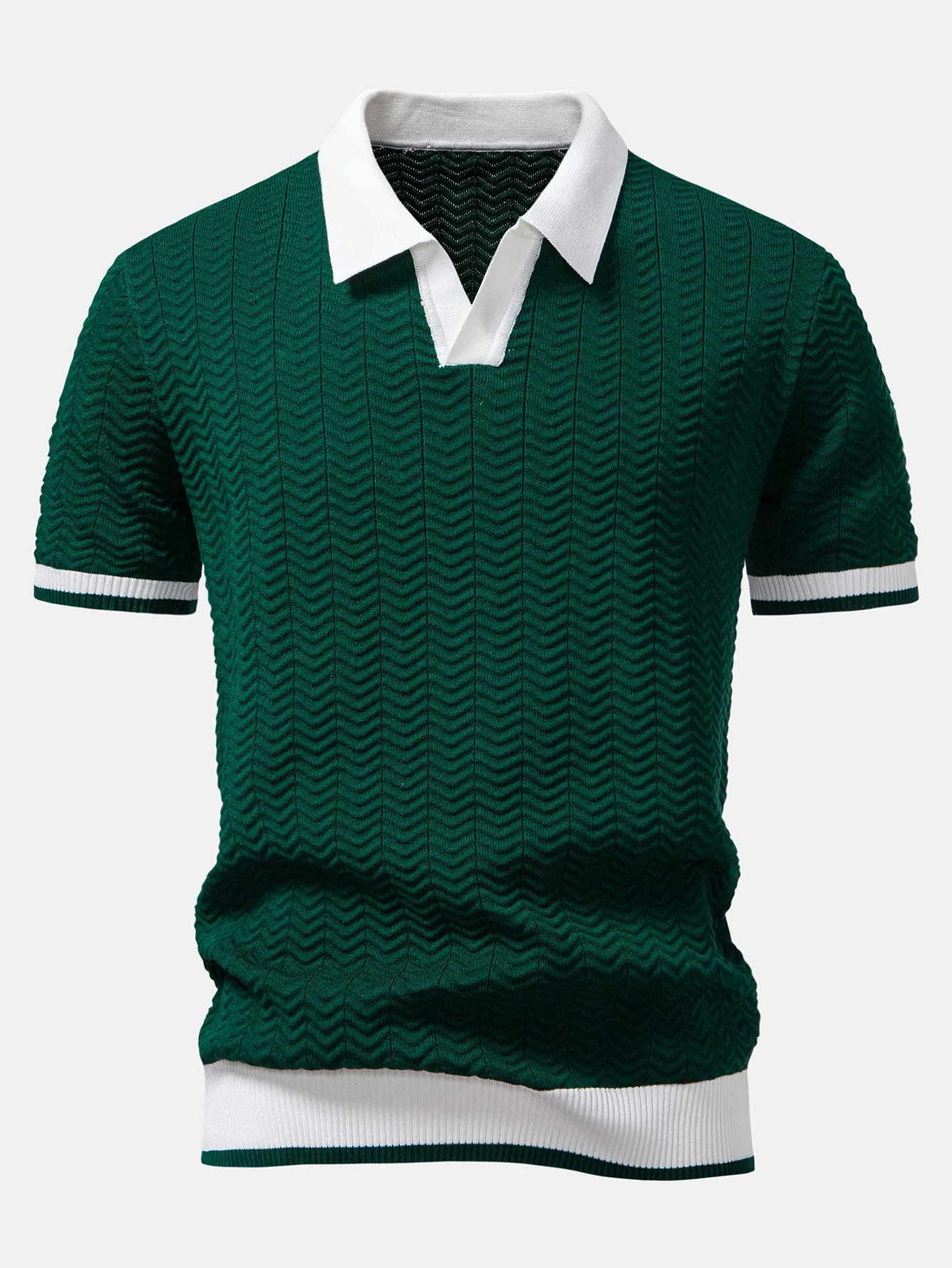 Texture Contrast Knitted V Neck Polo Shirt sold by Hoooyi product image thumbnail 3